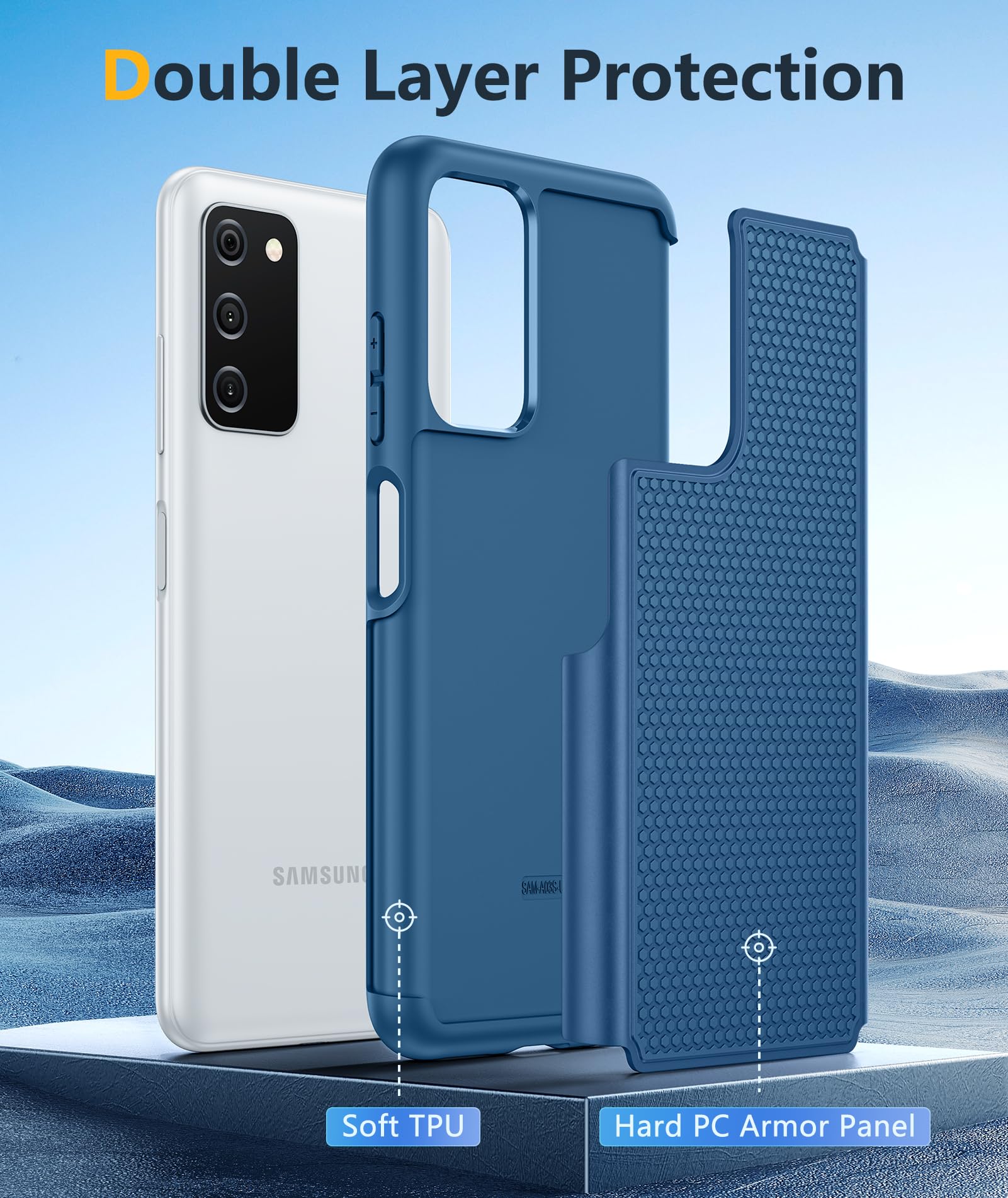 Bniut For Samsung Galaxy A03S Case: Dual Layer Shockproof Protective Heavy Duty Cell Phone Cover Rugged With Non Slip Textured B