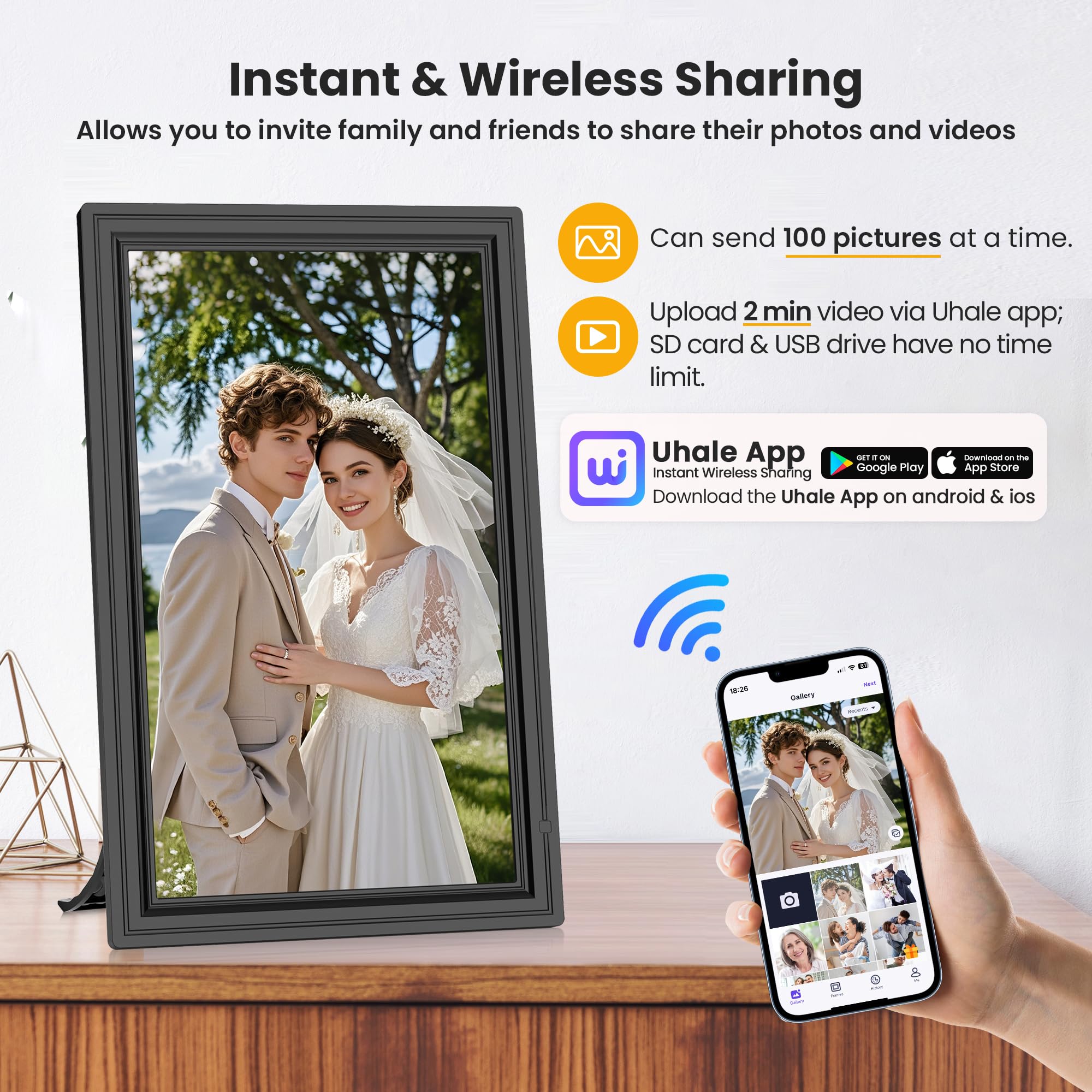 Uhale 15.6 Large Digital Picture Frame 64Gb, Wifi Electronic Photo Frames 1920 X 1080 Ips Fhd With Remote Control, Wall-Mounted,