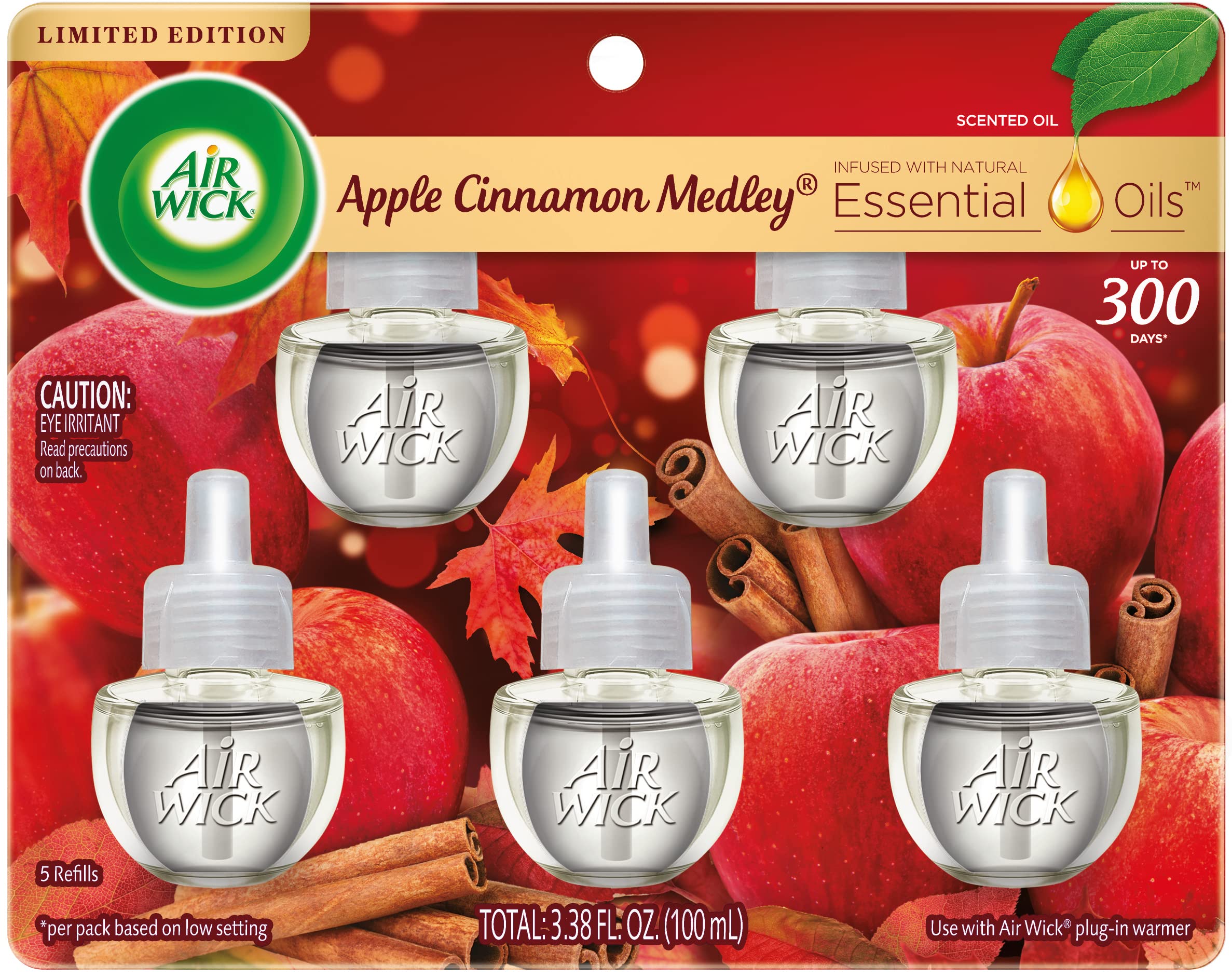 Air Wick Plug In Scented Oil Refill, Apple Cinnamon Medley, 5Ct, Air Freshener, Essential Oils