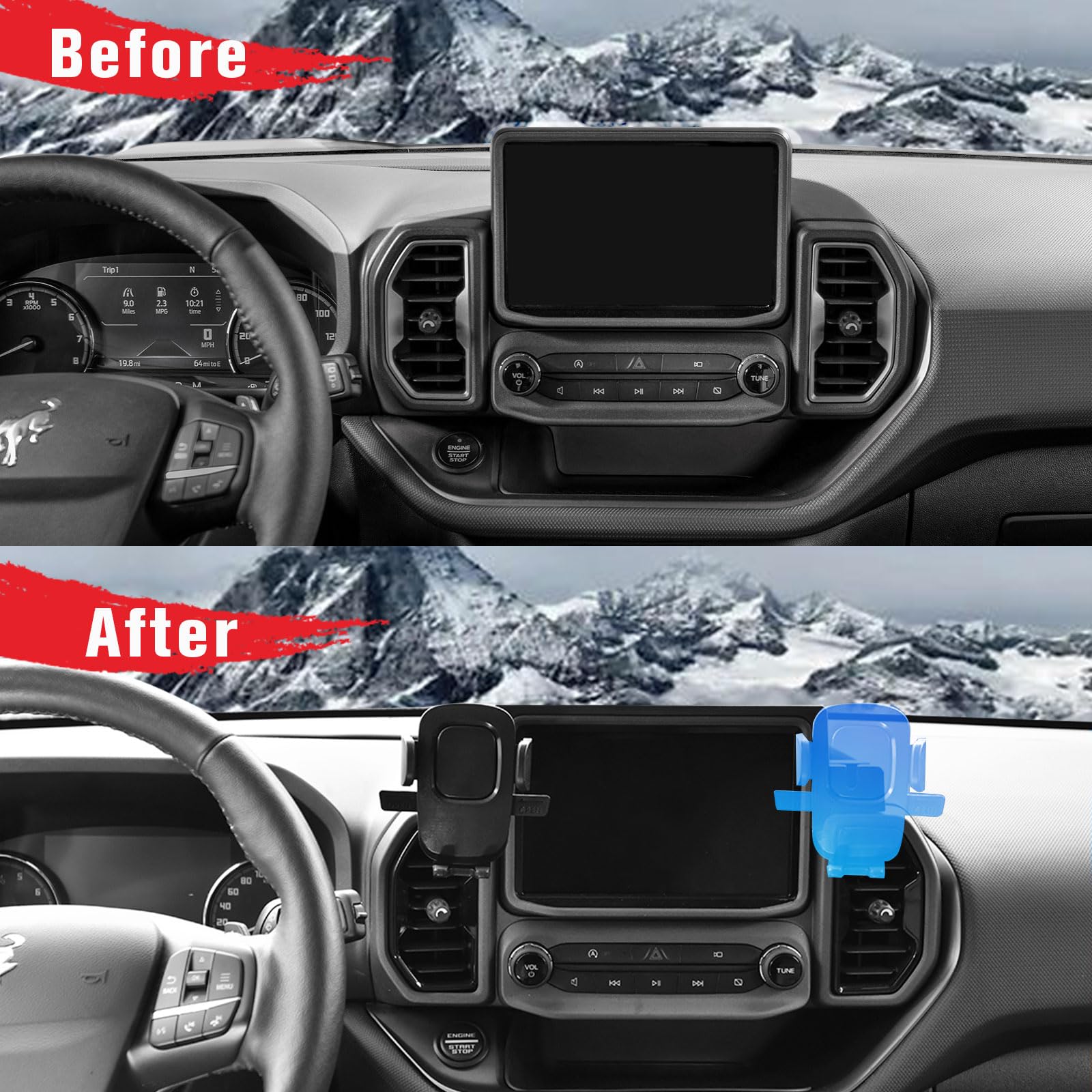 Litmiracle Upgrade Dashboard Mobile Phone Holder For Ford Bronco Sport, Dual-Holes Phone Mount With Tray Internal Accessories Au