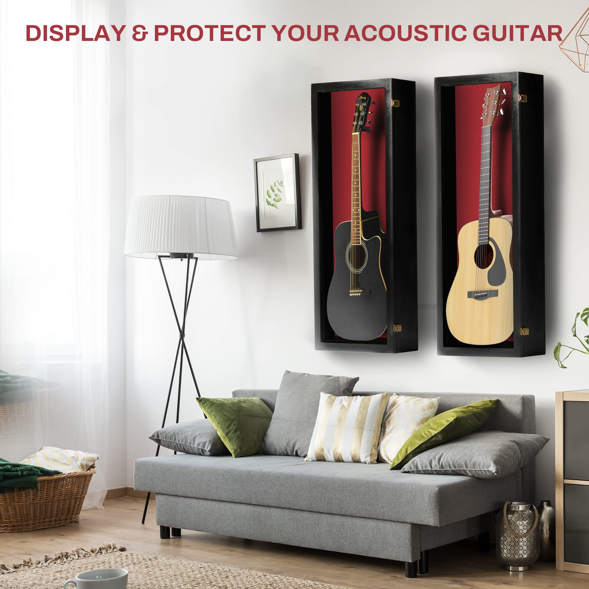 Pennzoni Acoustic Guitar Display Case - Acrylic Acoustic Guitar Case - Guitar Display Case Wall Mount Made From Hardwood Frame &