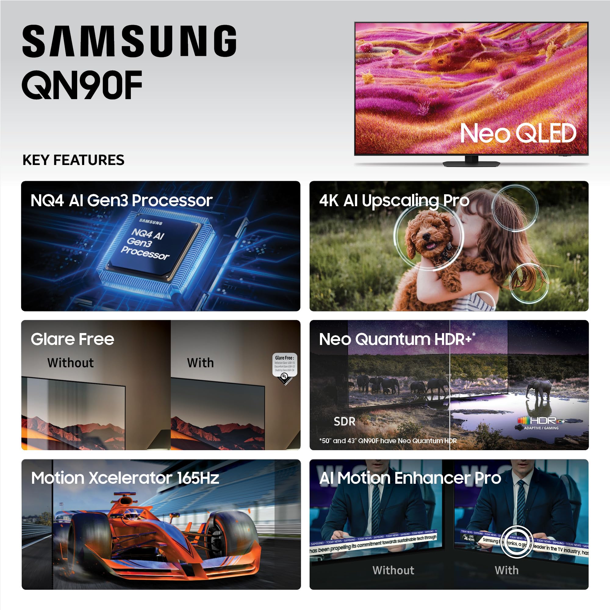 Samsung 75-Inch Class Neo Qled 4K Qn90F Series, Vision Ai, Mini Led Smart Tv (2025 Model, 75Qn90F) Neo Quantum Hdr+, Object Trac