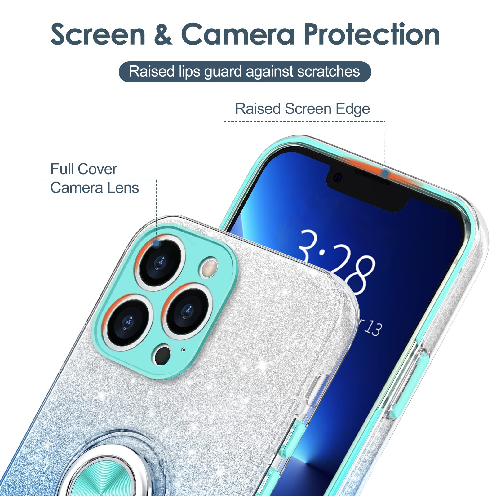 Hython For Iphone 13 Pro Max Case With Ring Stand [360 Rotatable Ring Holder Magnetic Kickstand] [Support Car Mount] Cute Sparkl