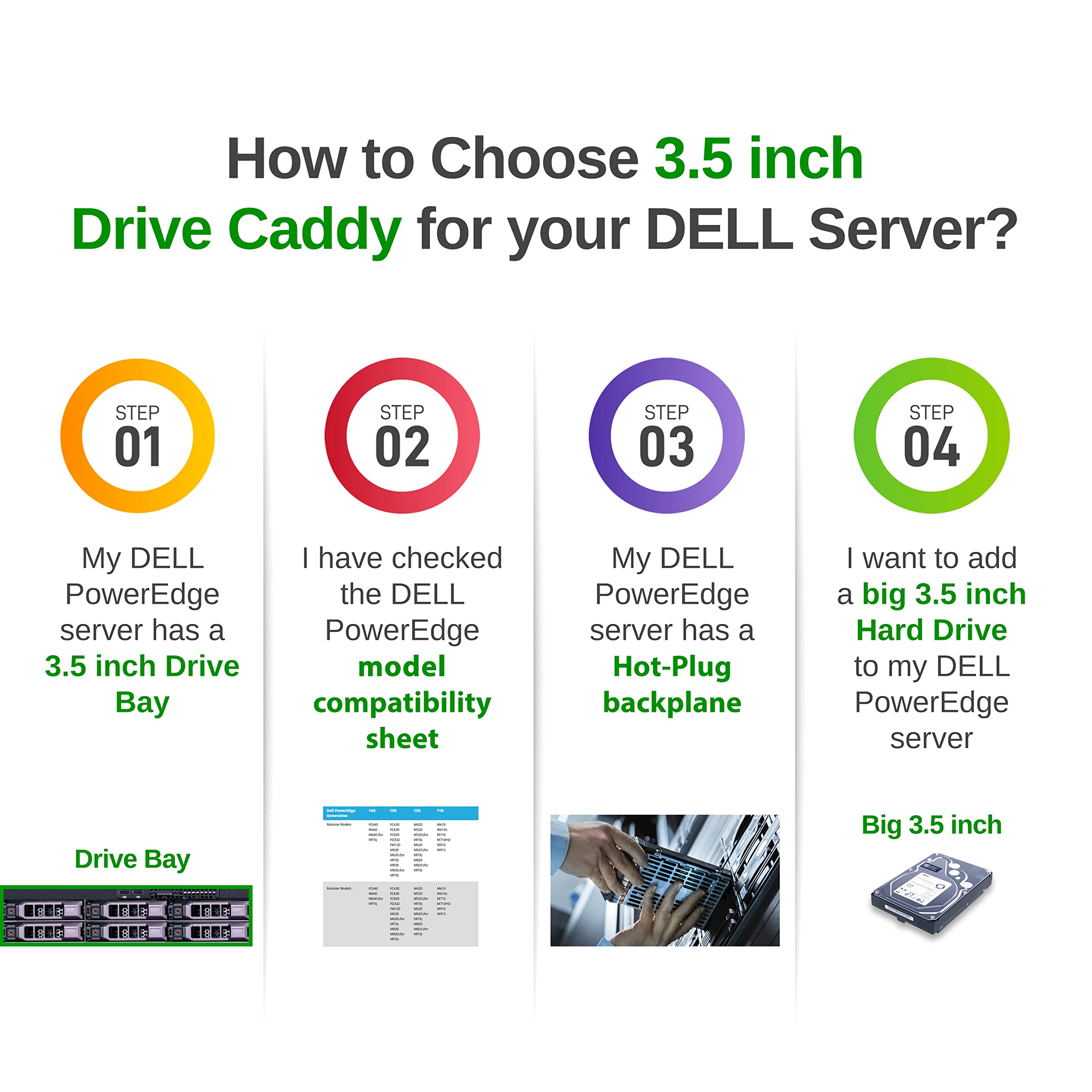 WORKDONE 3.5 inch Hard Drive Caddy for Dell PowerEdge 11th-14th Gen Servers Metal Silver Gray Bronze