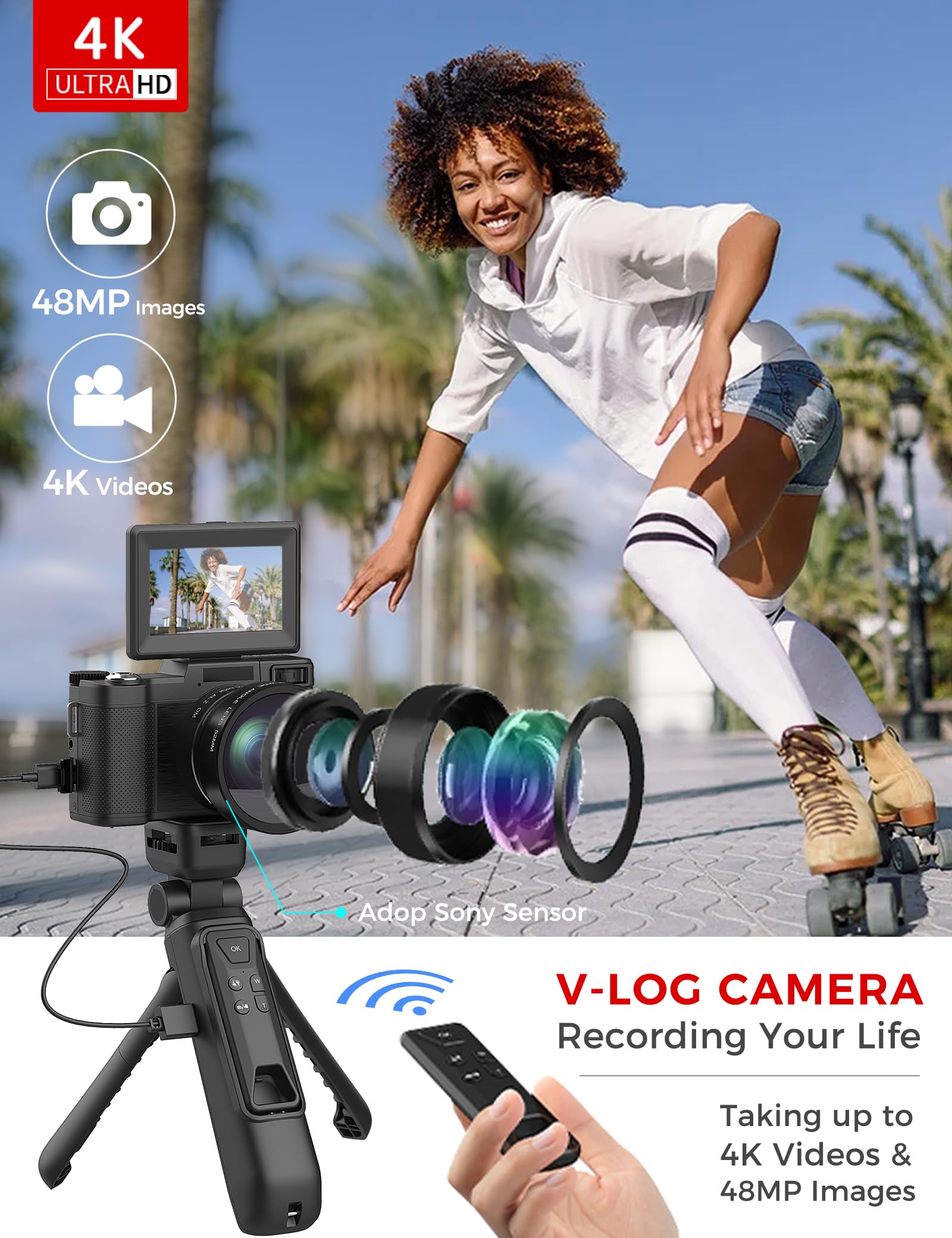 4K Digital Camera With Creator Accessory Kit 48Mp Remote Control Vlogging Camera For Vloggers Autofocus Flip Screen Photography