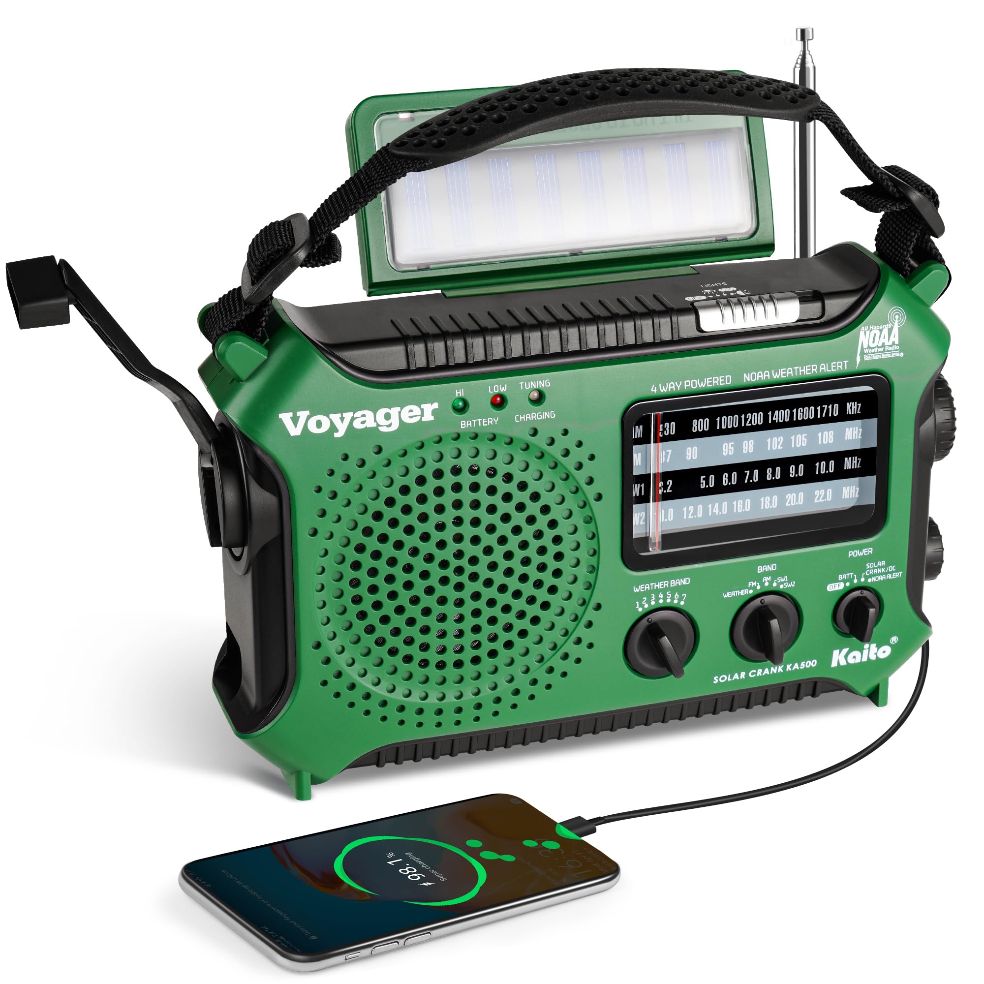Kaito Ka500Grn 5 Way Powered Emergency Am/Fm/Sw Weather Alert Radio, Green