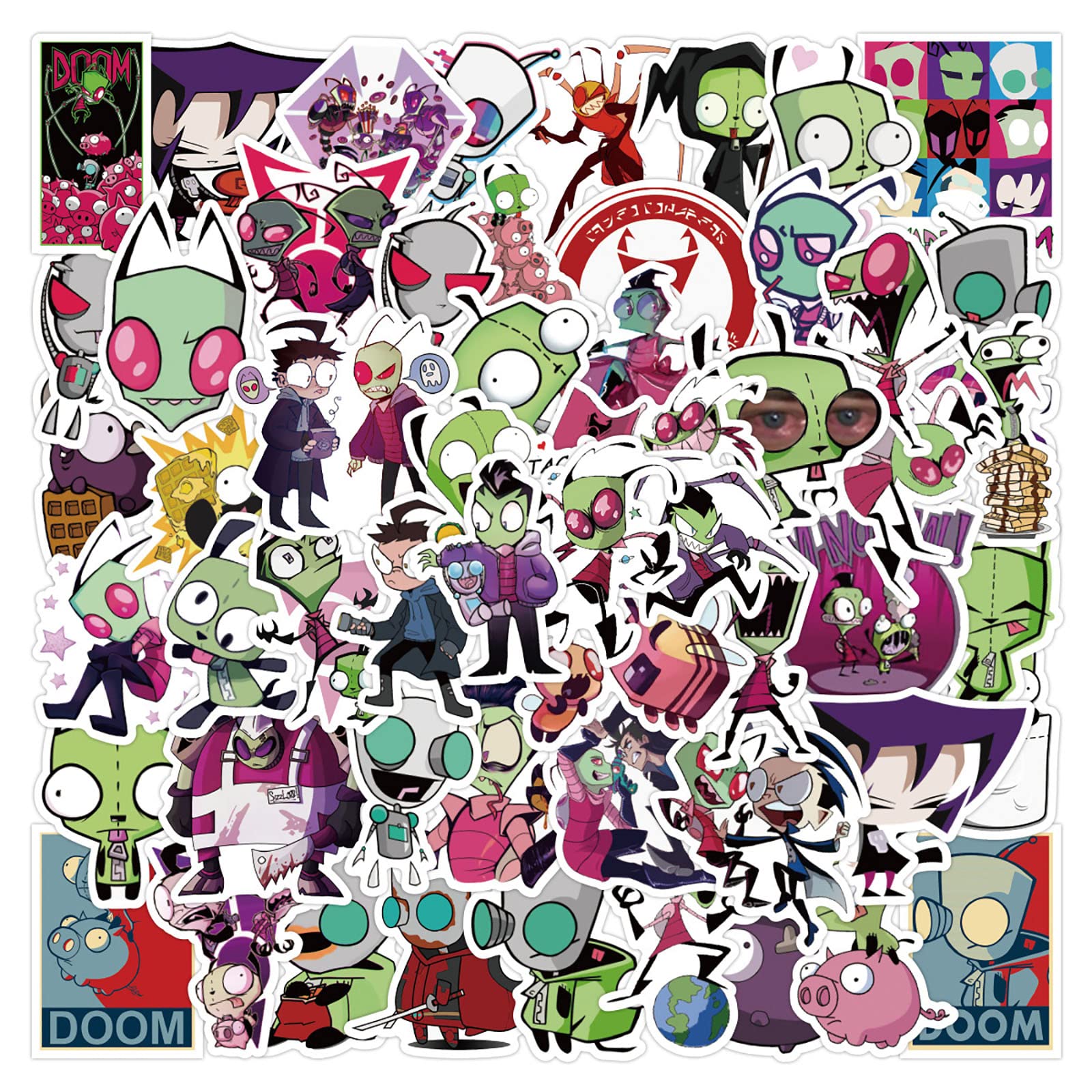 50Pcs Invader Zim Stickers Funny Cartoon Anime Stickers For Kids Journal,Cute Aesthetic Cartoon Vinyl Waterproof Decals For Wate