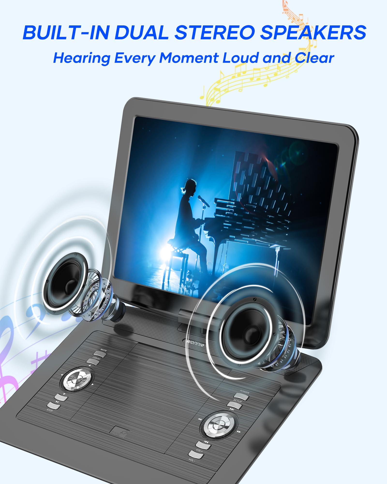 Wonnie 17.9' Large Portable Dvd/Cd Player With 6 Hrs 5000Mah Rechargeable Battery, 15.4' Swivel Screen, 1366X768 Hd Lcd Tft, All Regions, Support Usb/Sd Card/Sync Tv, High Volume Speaker