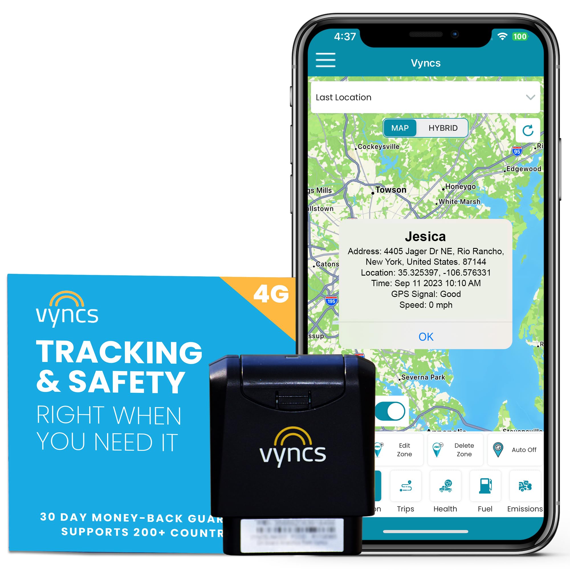 Vyncspro 4G No Monthly Fee 60 Seconds Gps, Live Map, Trip Replay, Obd Gps Tracker For Cars, Real Time Gps, 1 Year Data Sim, Teen