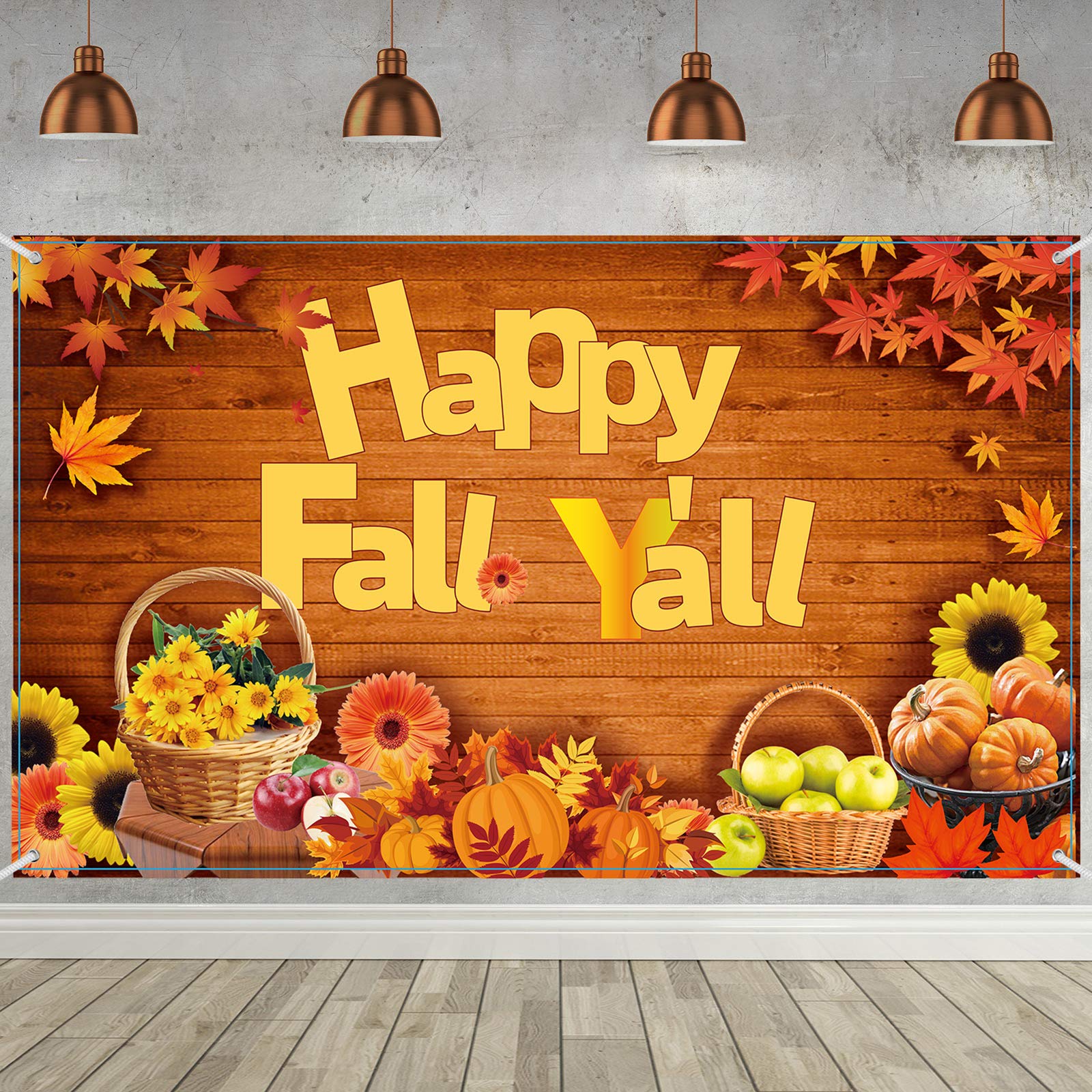 Blulu Happy Fall Y'All Backdrop Banner Fall Party Decorations Extra Large Fabric Autumn Harvest Background Banner Thanksgiving F