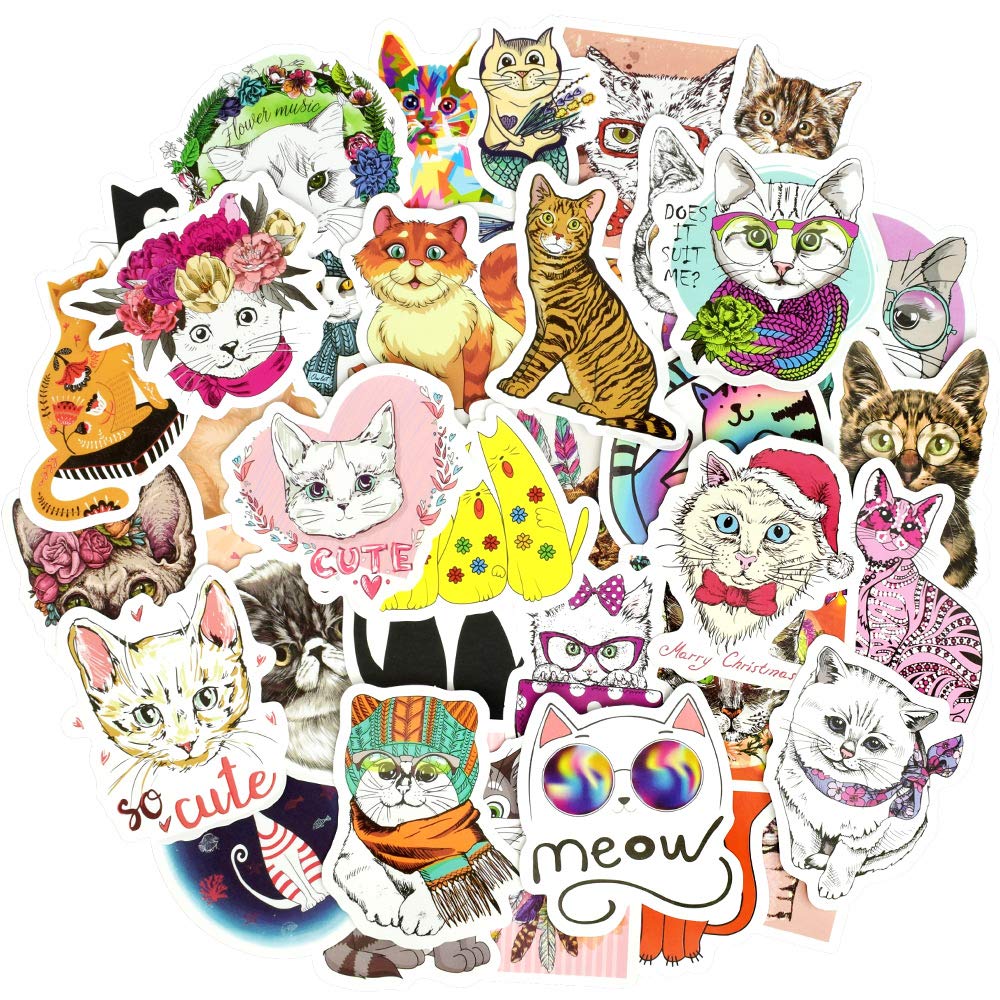 Cat Stickers For Kids Cute Cat Stickers For Water Bottles Vinyl Cat Stickers For Adults Laptop Cat Stickers Waterproof 50Pcs
