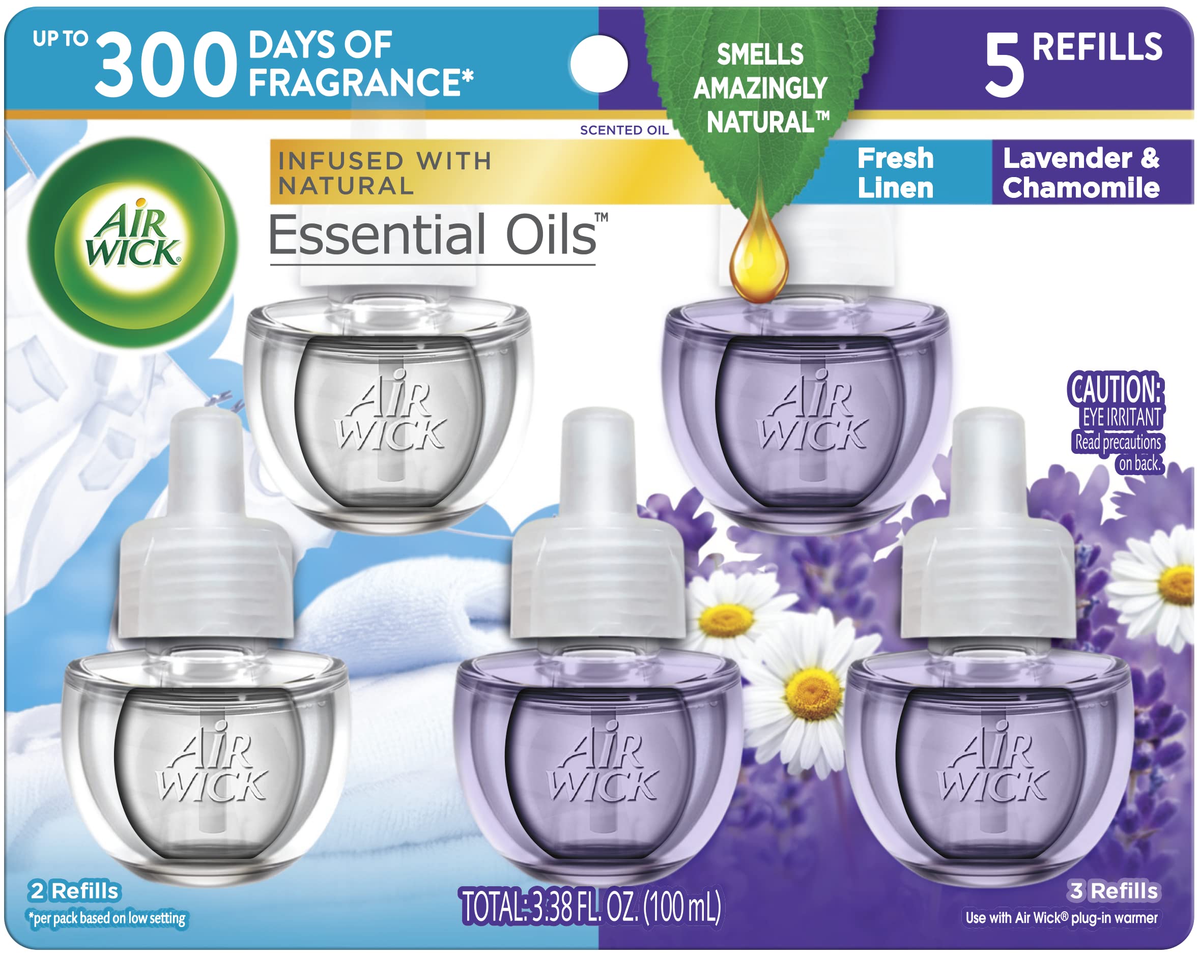 Air Wick Plug In Scented Oil Refill, 5 Ct, Fresh Linen And Lavender, Air Freshener, Essential Oils