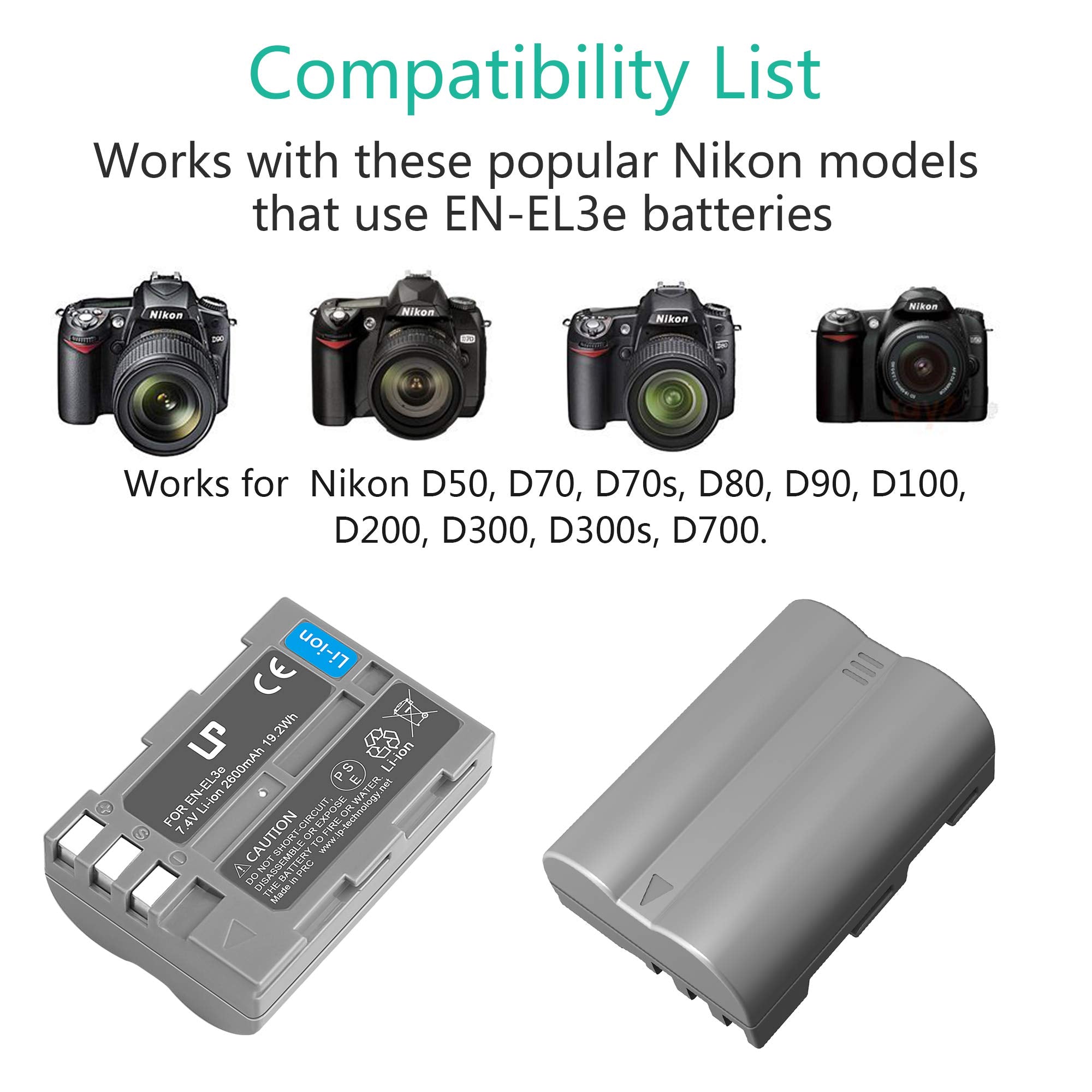 En El3E Battery Charger Pack, Lp Replacement For Nikon En El3E, El3, El3A, Mh 18, Mh 18A, Mh 19, Compatible With Nikon D700, D30