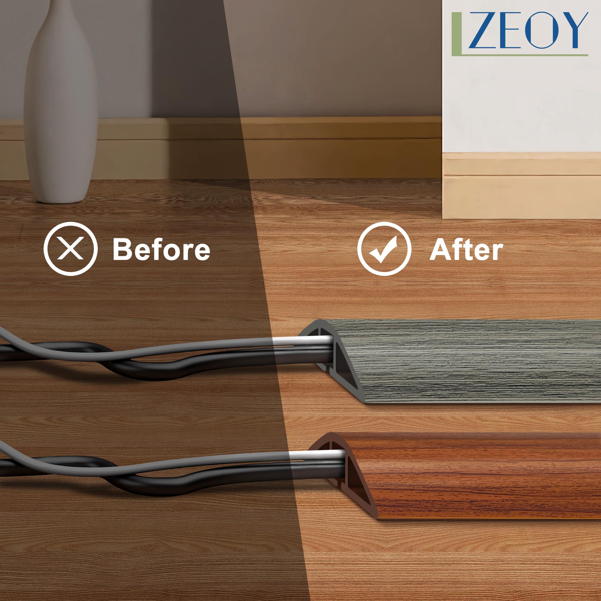 Cable Floor Cover Lzeoy, 10Ft Electrical Cord Cover, Wood Brown Floor Wire Cover, Soft Pvc Floor Cable Covers For Cords, Electri