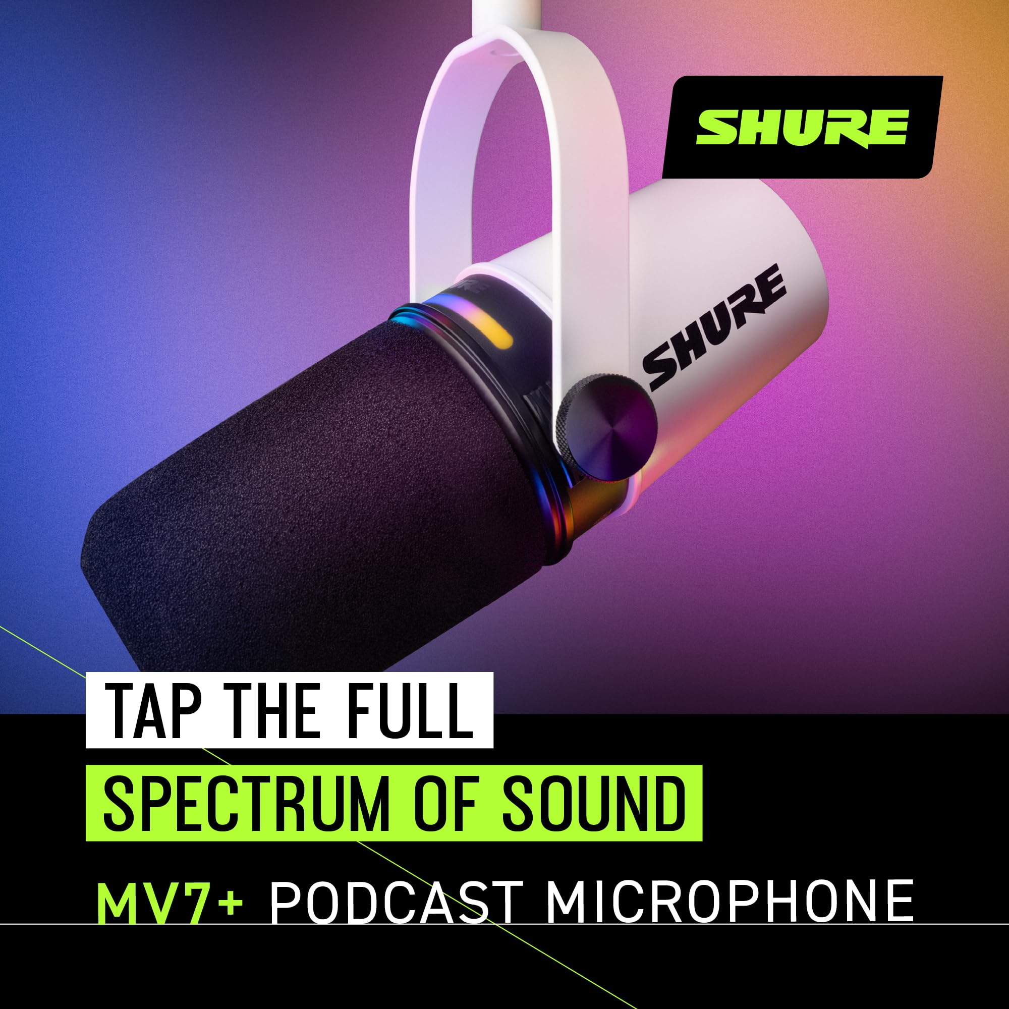 Shure Mv7+ Podcast Dynamic Microphone. Obs Certified, Enhanced Audio, Led Touch Panel, Usb C & Xlr Outputs, Auto Level Mode, Dig