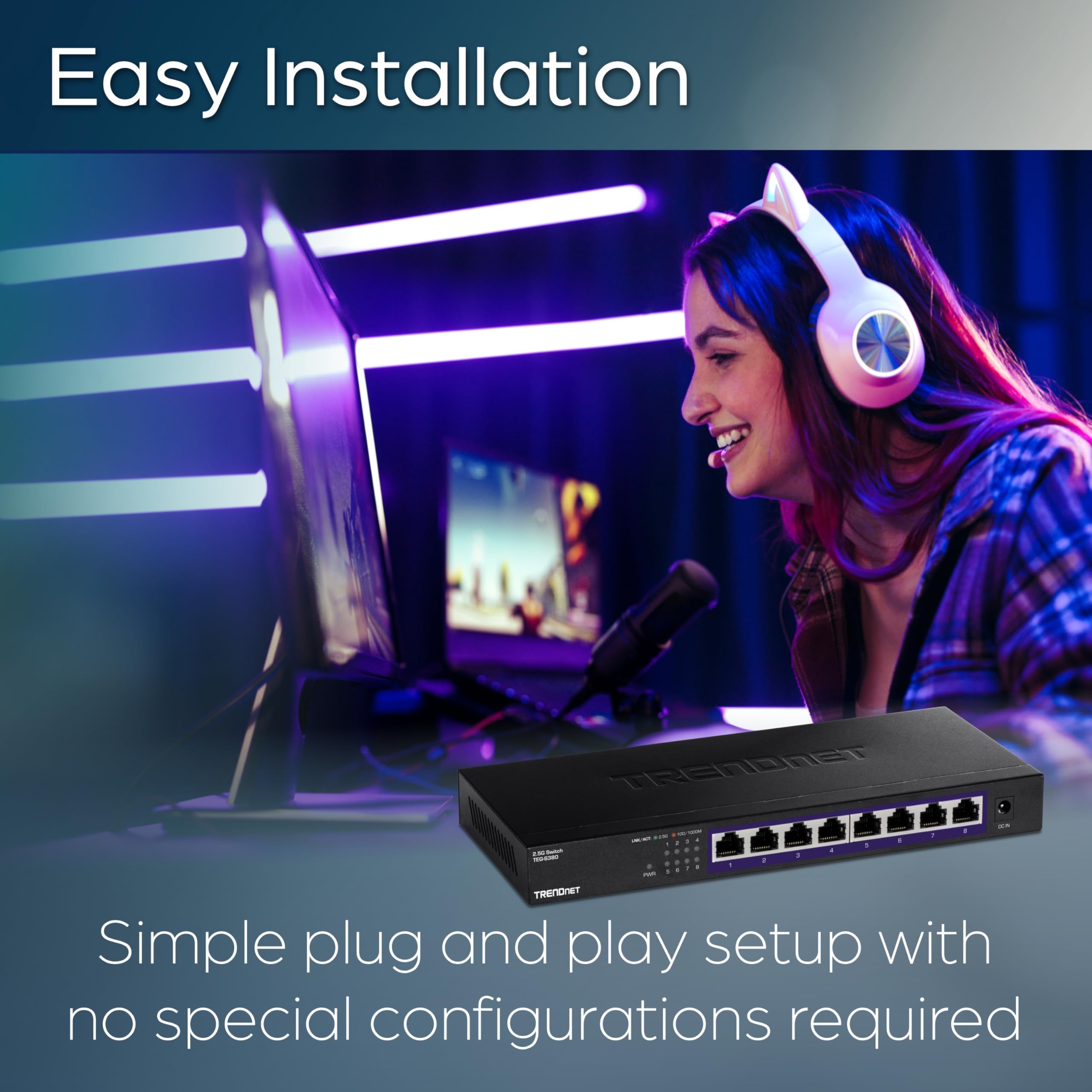 Trendnet 8 Port Unmanaged 25G Switch, 8 X 25Gbase T Ports, 40Gbps Switching Capacity, Backwards Compatible With 10 100 1000Mbps