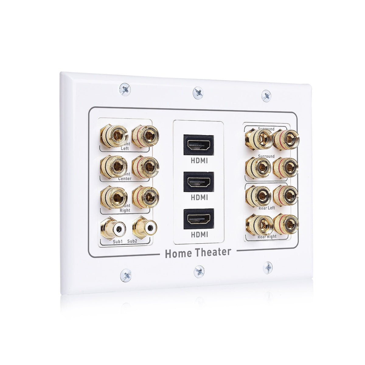 Cable Matters Triple Gang 7.2 Speaker Wall Plate with HDMI (Home Theater Wall Plate, Banana Plug Wall Plate), in White