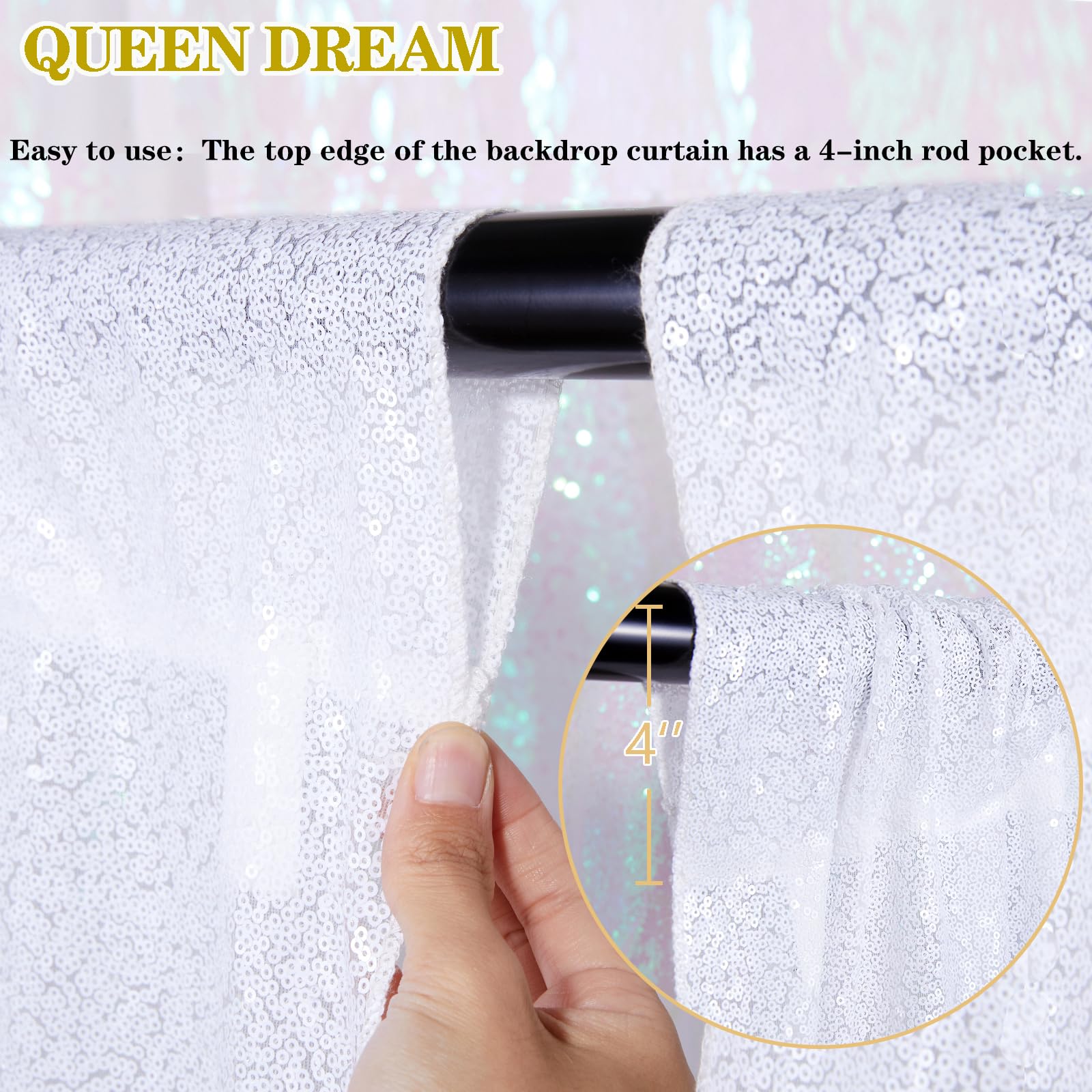 White Sequin Backdrop 2 Panels Curtains 2Ftx8Ft Party Backdrop Glitter Birthday Wedding Curtains Sparkle Photo Backdrop