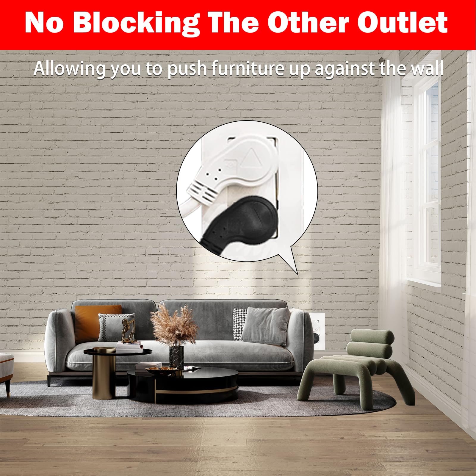 Ep Low Profile 15 Ft Flat Plug Extension Cord   16 Awg 3 Prong Grounded Cable With 3 Outlets, Perfect For Indoor Use, White, Ul