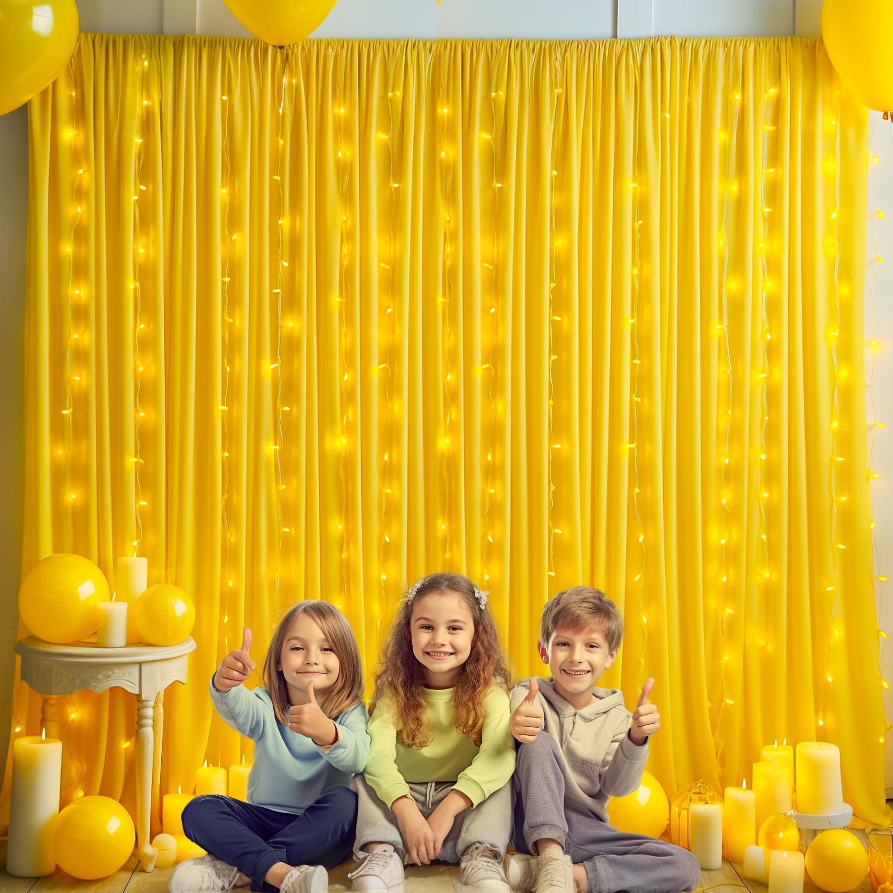10Ft X 10Ft Yellow Backdrop Curtain For Parties Yellow Wrinkle Free Backdrop Drapes Panels For Birthday Party Baby Shower Weddin