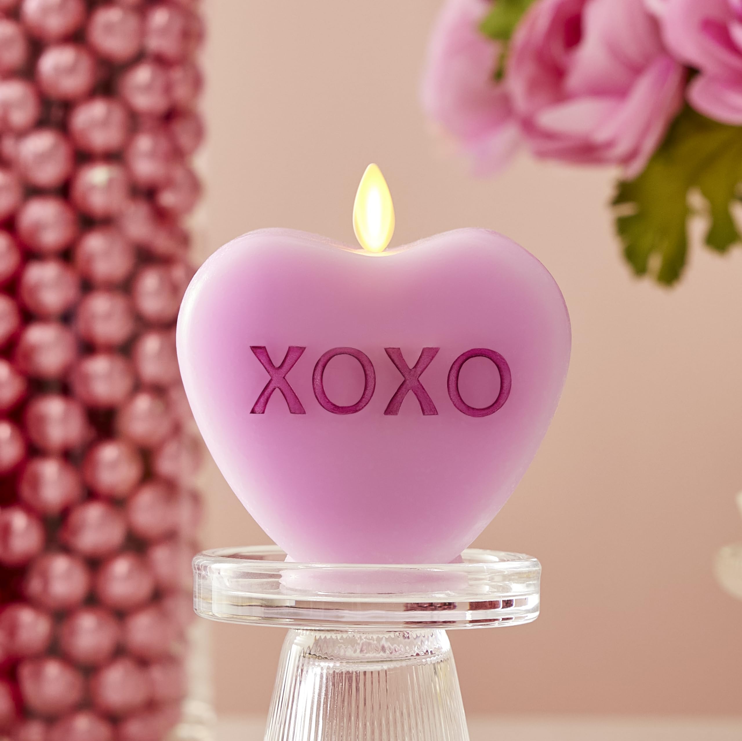 Luminara Candy Heart Xoxo Pastel Orchid Candle  Flameless Real Flame Romantic Battery Operated Led Decor  Valentine'S Day Collec