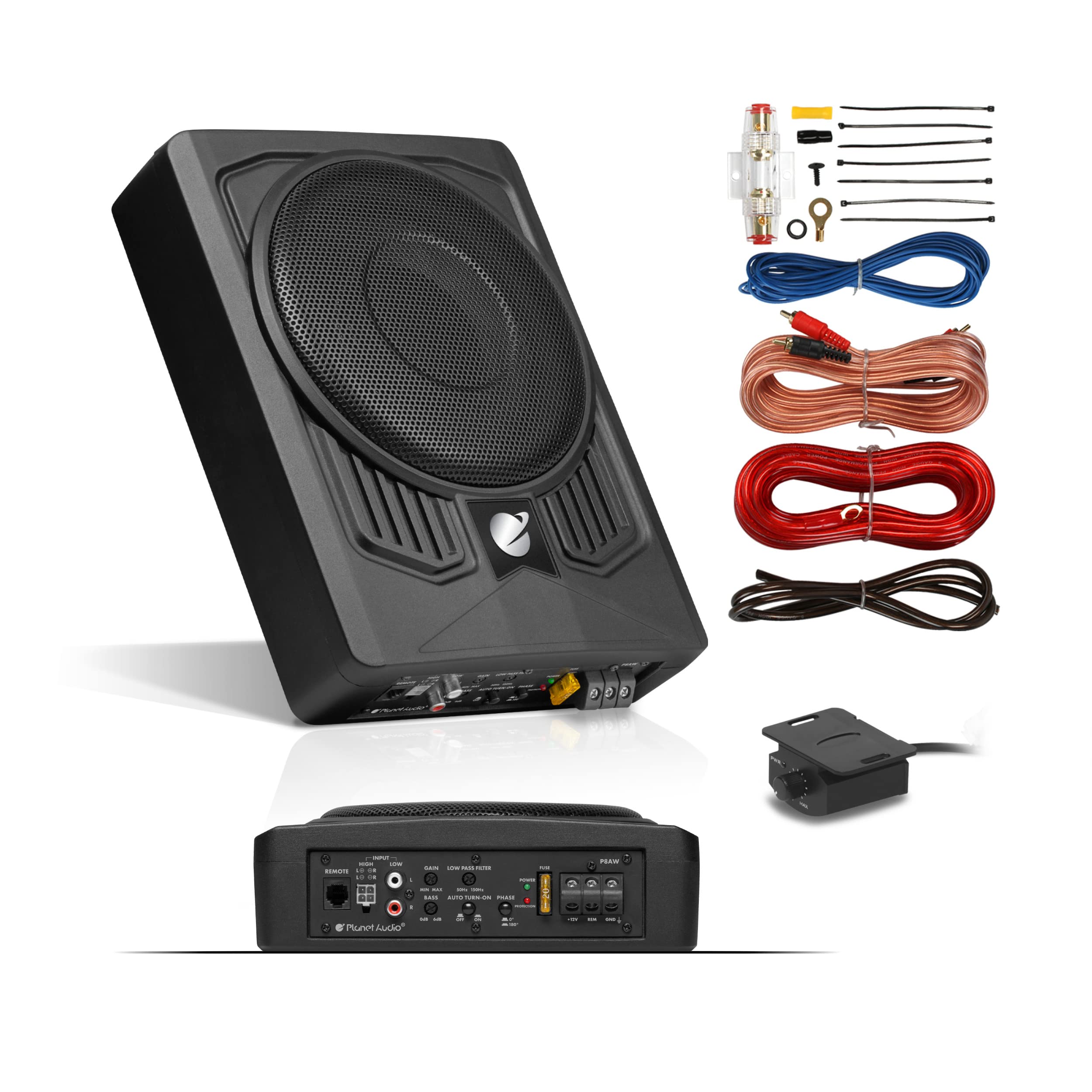 Planet Audio P8Awk Low Profile 8 Inch Under Seat Powered Car Subwoofer   800 High Output, Built In Amplifier, For Truck, Boxes A