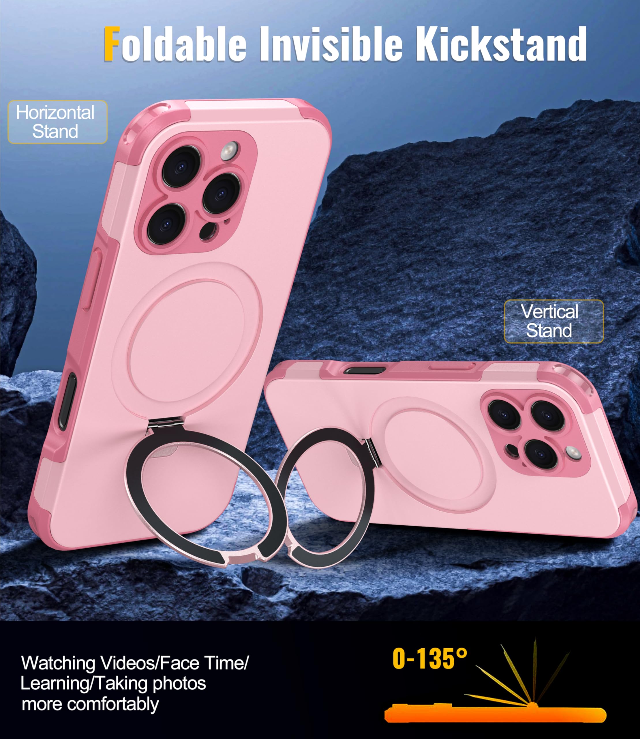 Oterkin Magnetic For Iphone 16 Pro Case Compatible With Magsafe [Foldable Invisible Stand][Tempered Glass Screen Protector & Ful