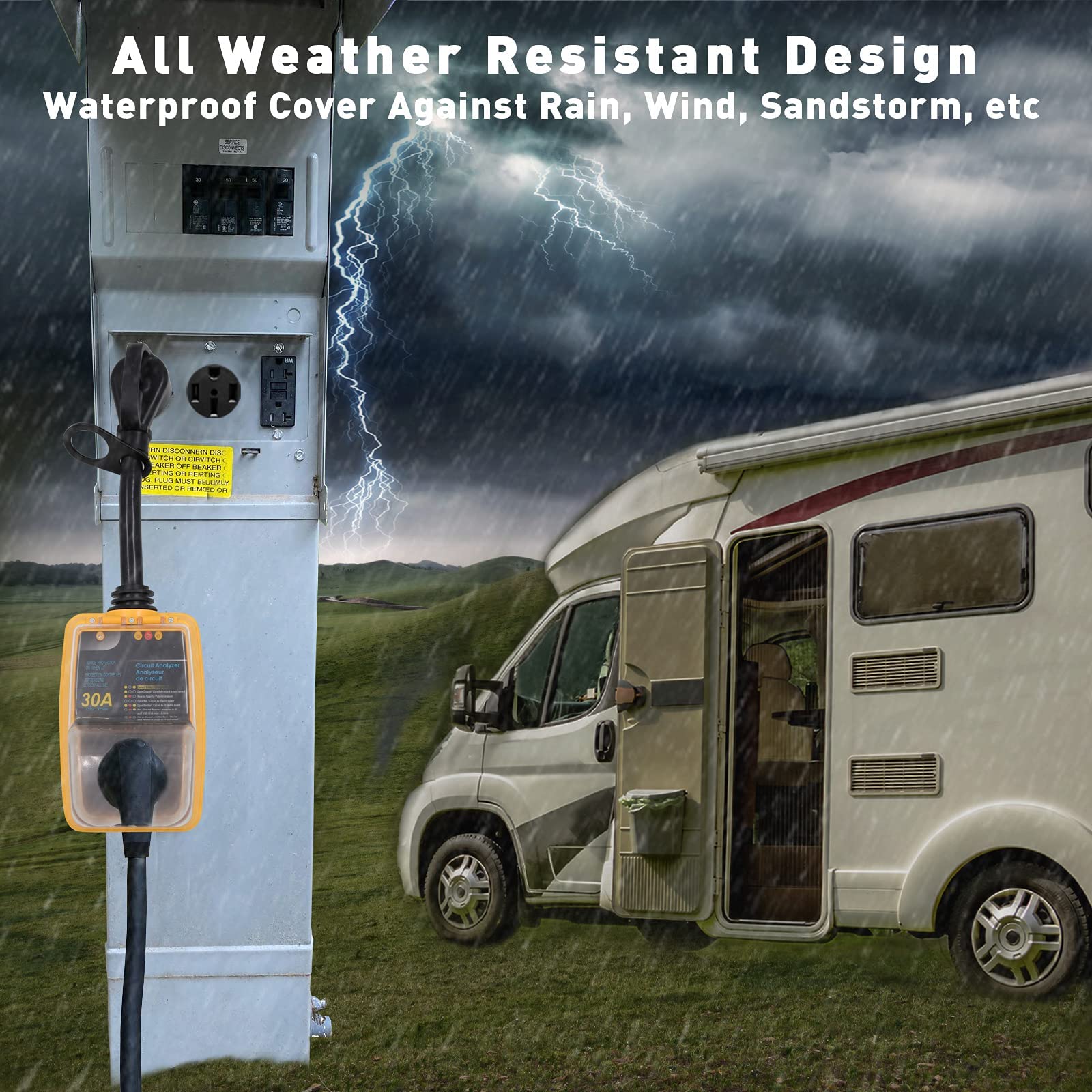 Rv Surge Protector 30 Amp Smart Rv Surge Protector With Waterproof Cover All In 1 Circuit Analyzer Power Guard For Rv, Camper, T