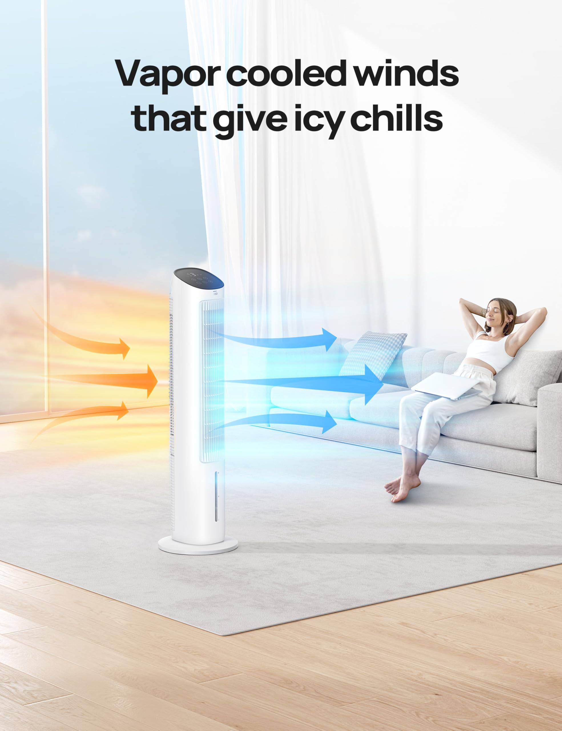 Dreo Evaporative Air Swamp Cooler, 40    Standing Fans That Blow Cold Air, 80 Oscillating Bladeless Cooling Fan For Bedroom, Rem