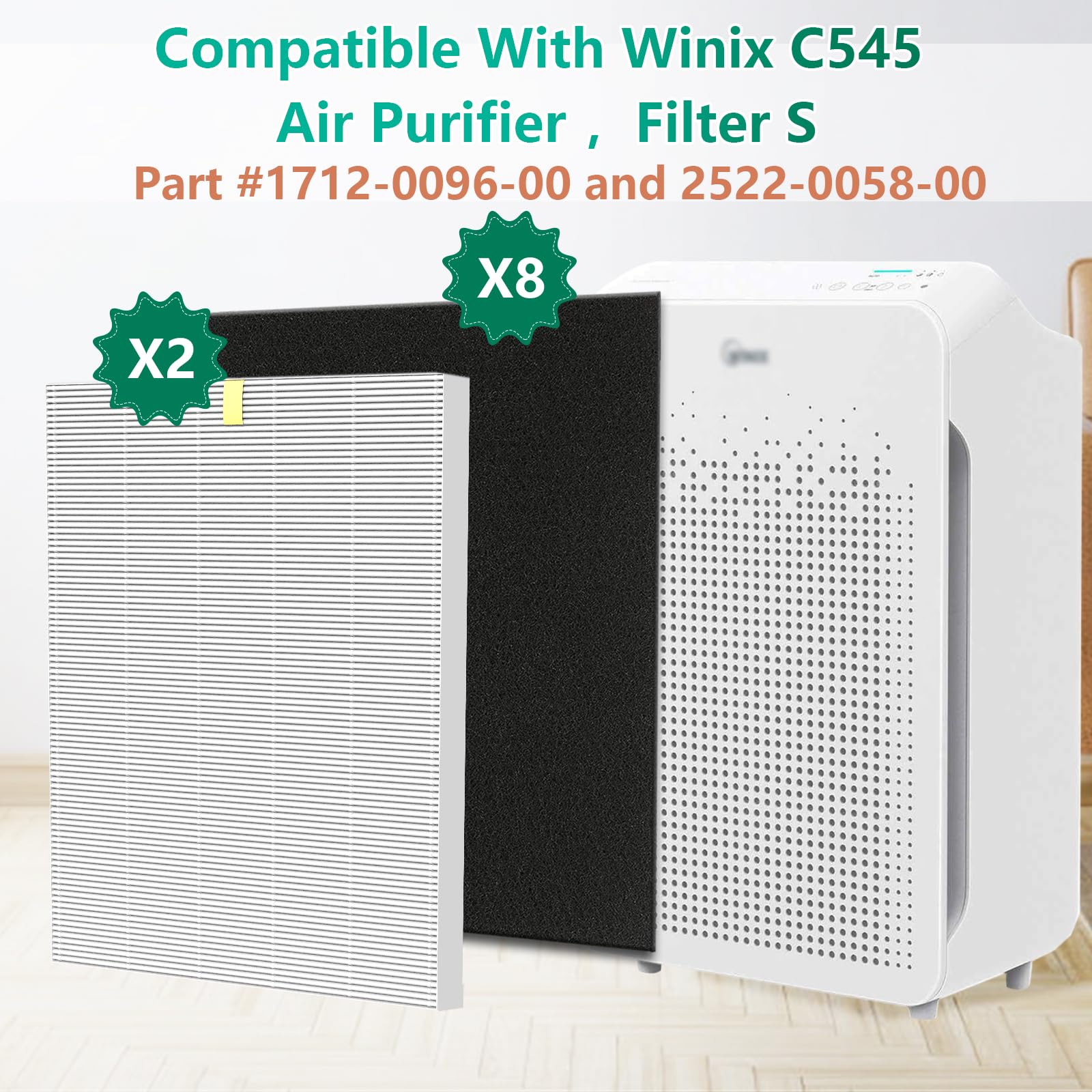 C545 Replacement Filter S Compatible With Winix C545 Air Purifier, Replaces Parts 1712 0096 00 And 2522 0058 00, 2 Pack H13 True