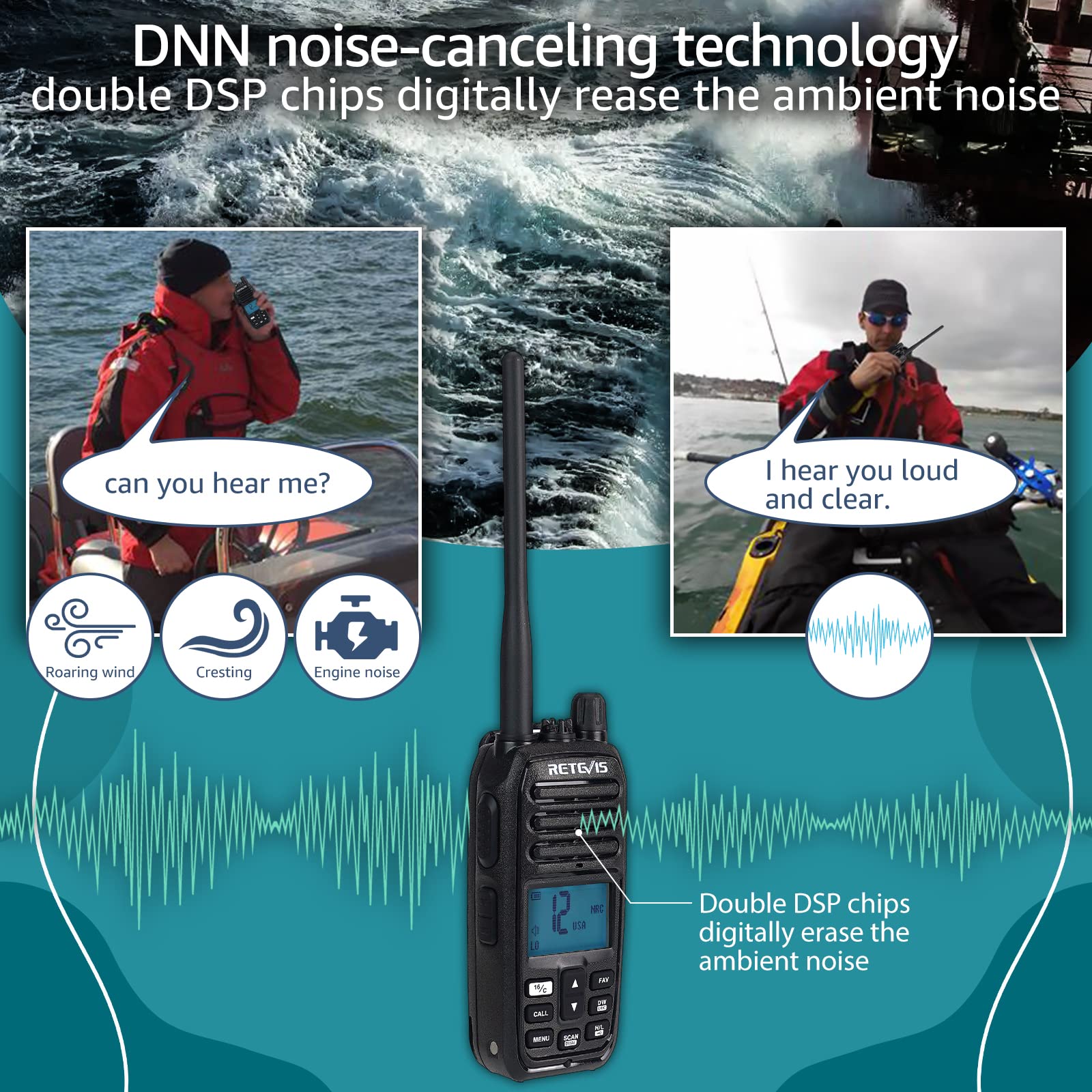 Retevis Rm21 Handheld Marine Radio,Radio Marine Floating Ip67 Submersible,Noise Cancelling,1800Mah,Backlit Lcd Display,Noaa Weather,Clear Audio,Boat Radio For Fishing Marine Construction