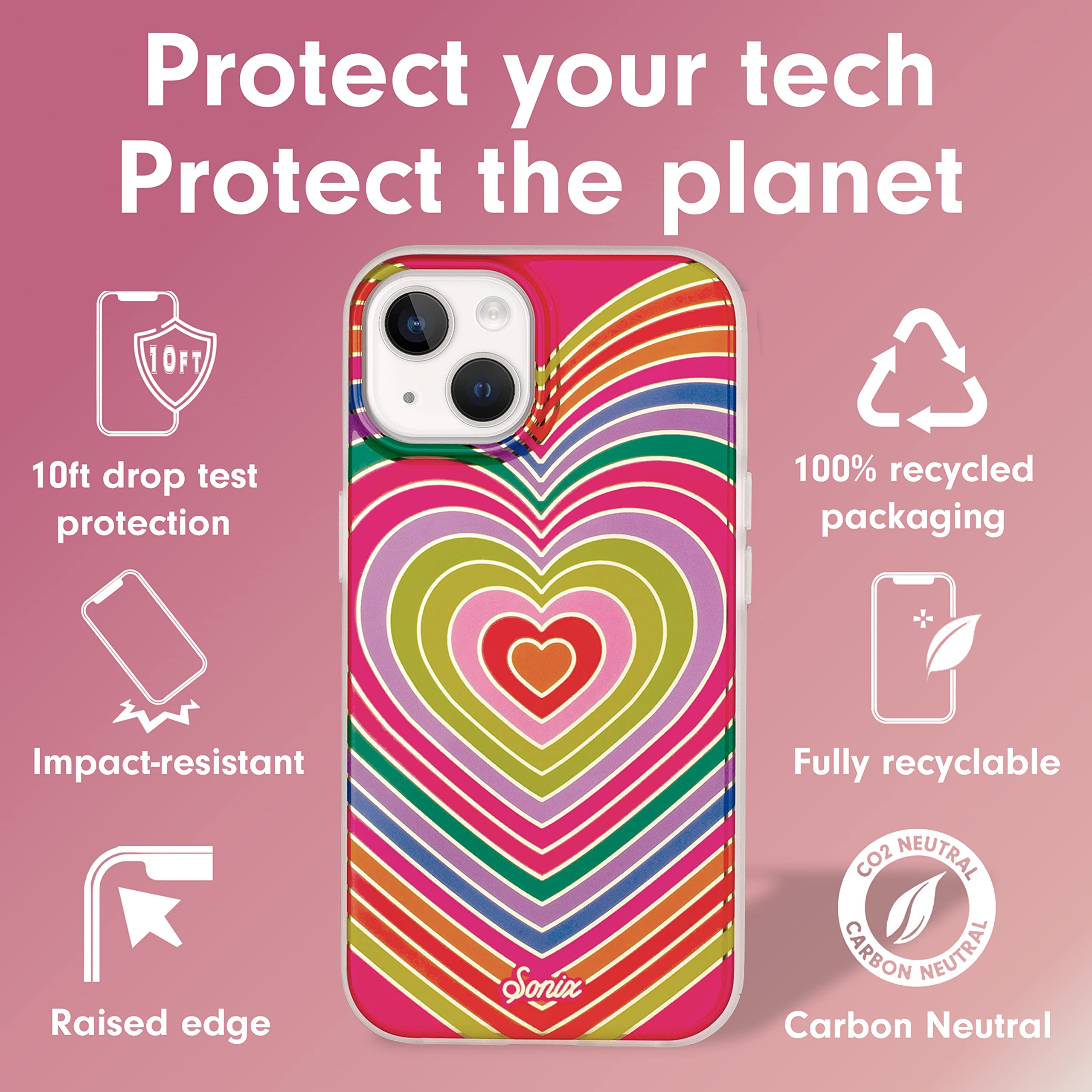 Sonix Case For Iphone 14 Plus | Compatible With Magsafe | 10Ft Drop Tested | Rainbow Hearts