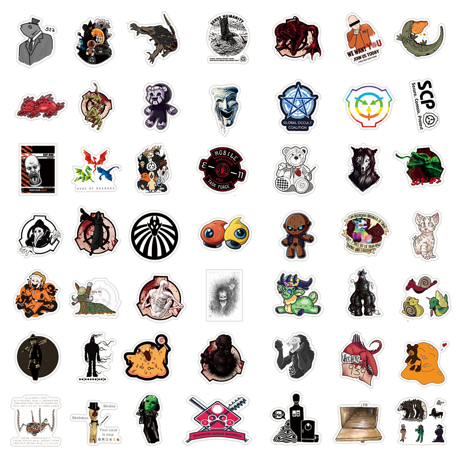 100Pcs Scp Foundation Stickers Pack | Classic Grotesque Science Fiction Stickers Vinyl Waterproof Stickers For Water Bottle Skat