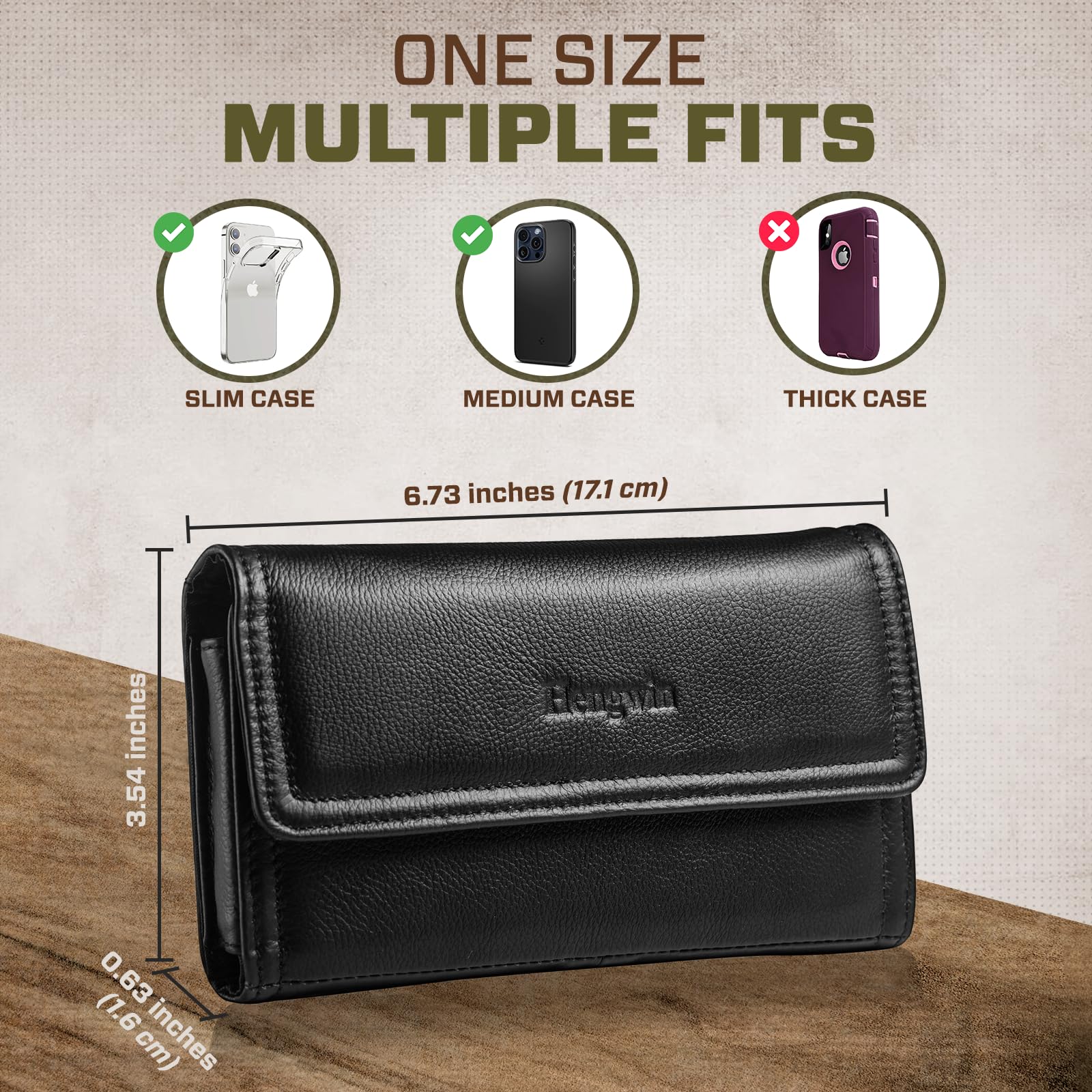 Hengwin Horizontal Leather Phone Holster Fits For Iphone 15 Plus 14 Pro Max 13 Pro Max 12 Pro Max Samsung Galaxy A14 A34 A54 S22