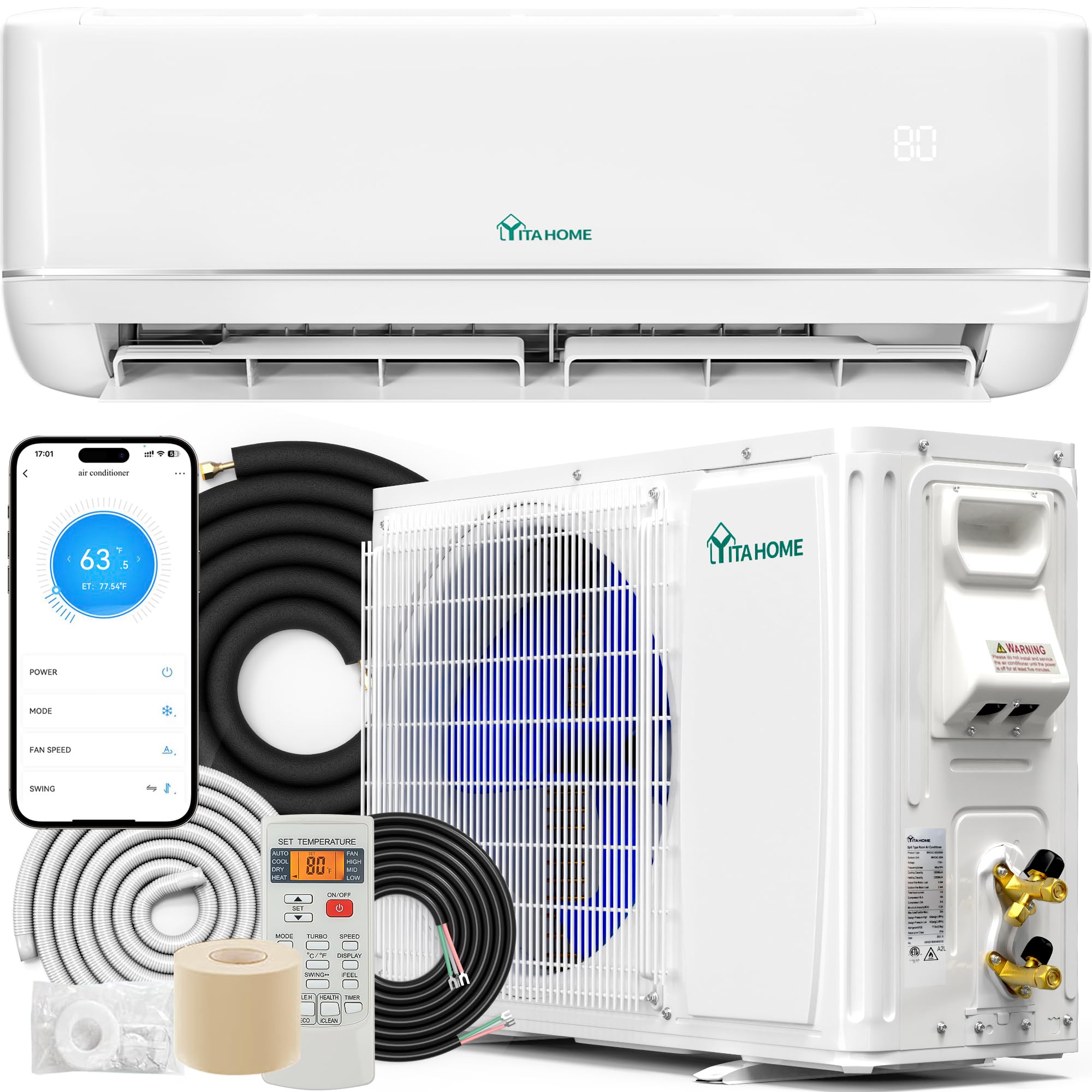 YITAHOME 21 SEER2 12000 BTU Mini Split Air Conditioner Heat Pump System, Wifi Enabled 208-230V Inverter Ductless AC Cool Up to 7