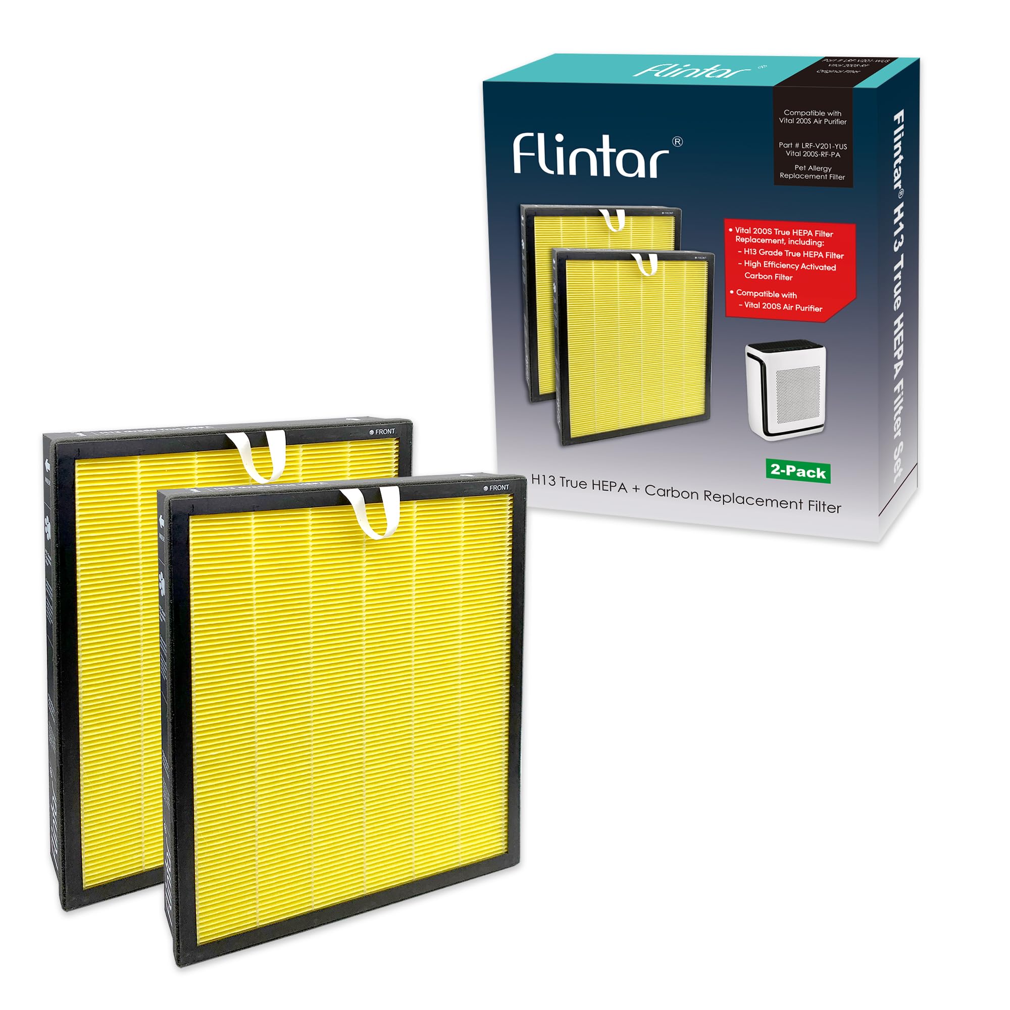 Flintar Vital 200S Pet Allergy Replacement Filter, Compatible With Levoit Vital 200S Air Purifier, H13 True Hepa + Activated Car