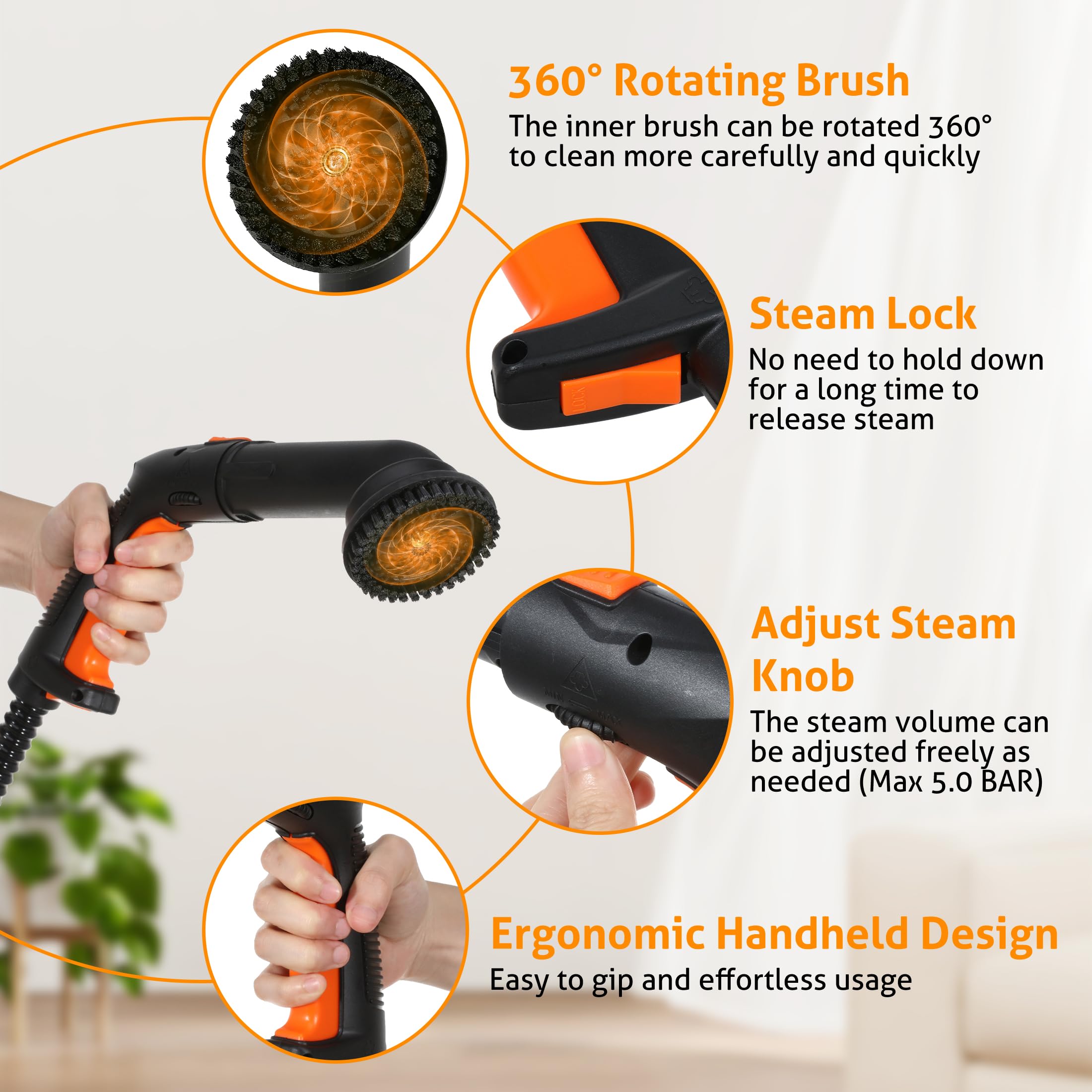 Wichemi Steamer For Cleaning, 1800W High Temperature Handheld Steam Cleaner For Car With 2100Ml Water Tank, Electric Steam Clean