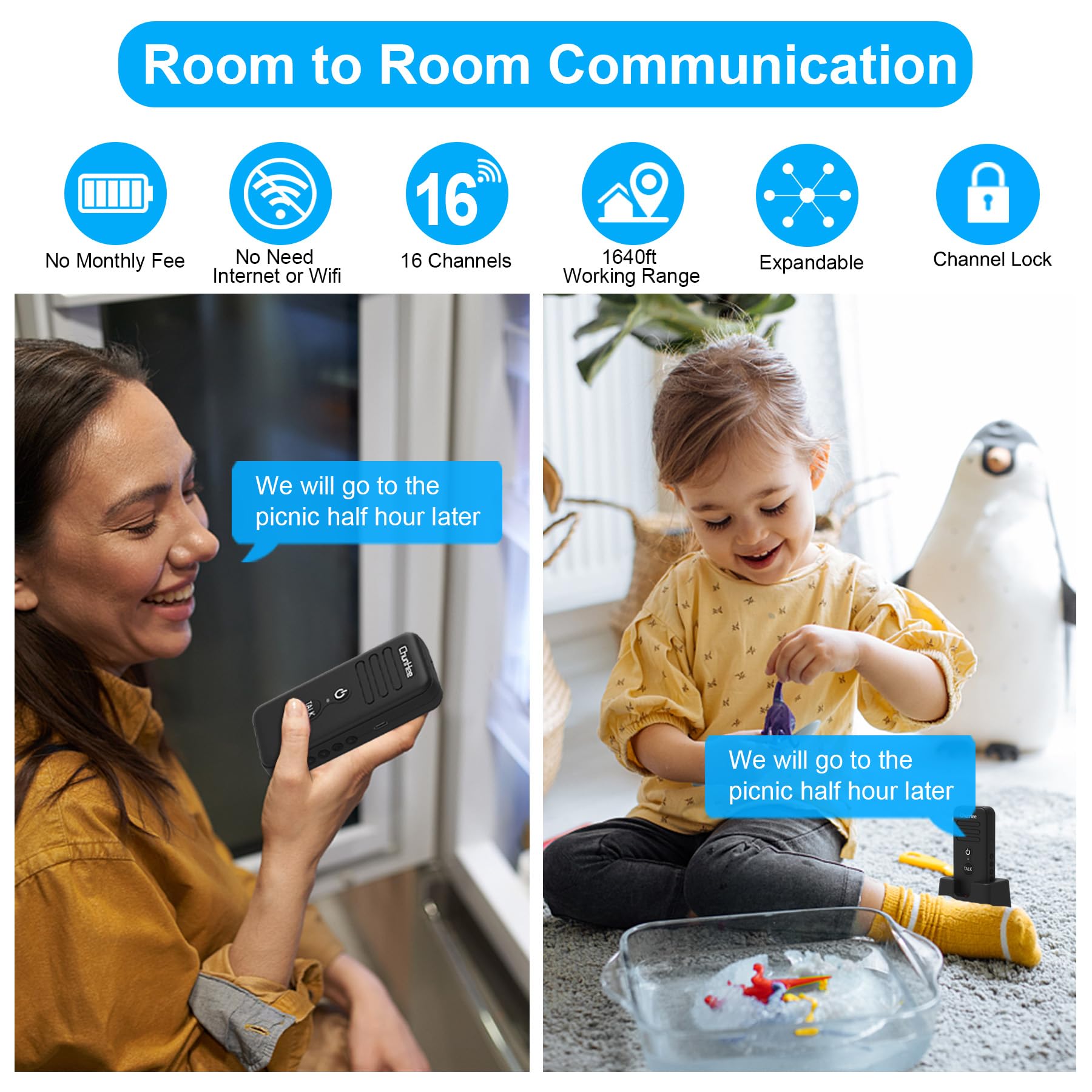 Chunhee Intercoms Wireless For Home 16 Channels Long Standby Caregiver Wireless Intercom System For Elderly 1640Ft Portable Inte
