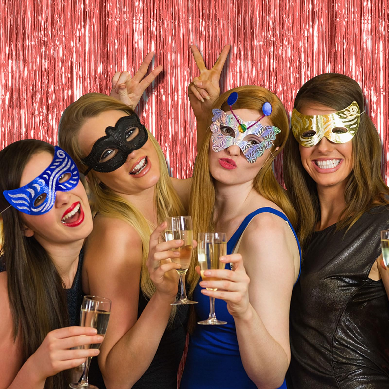 2 Pack Rose Gold Fringe Curtain Backdrop Birthday Bachelorette Party Decorations Metallic Tinsel Streamers Foil Backdrop Christm