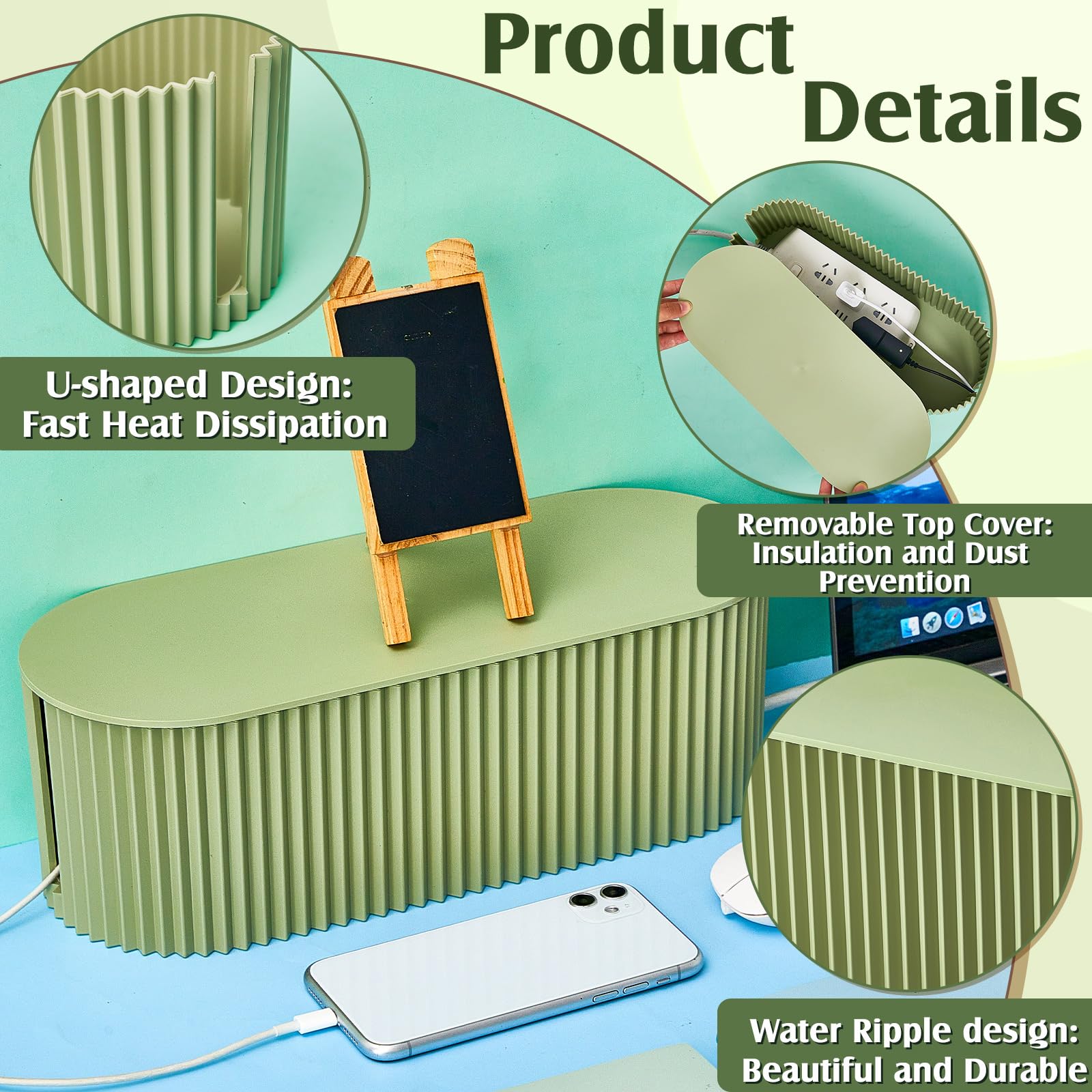 2 Pcs Cable Management Box Cord Hider Box Cord Organizer With 46 Pcs Cable Management Kit, Wire Box For Power Strips, Surge Prot