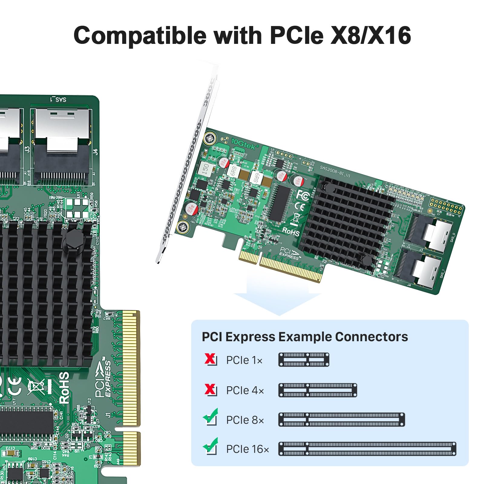 Internal Pci Express Sas/Sata Hba Raid Controller Card, Sas2008 Chip, X8, 6Gb/S, Same As Sas 9211 8I