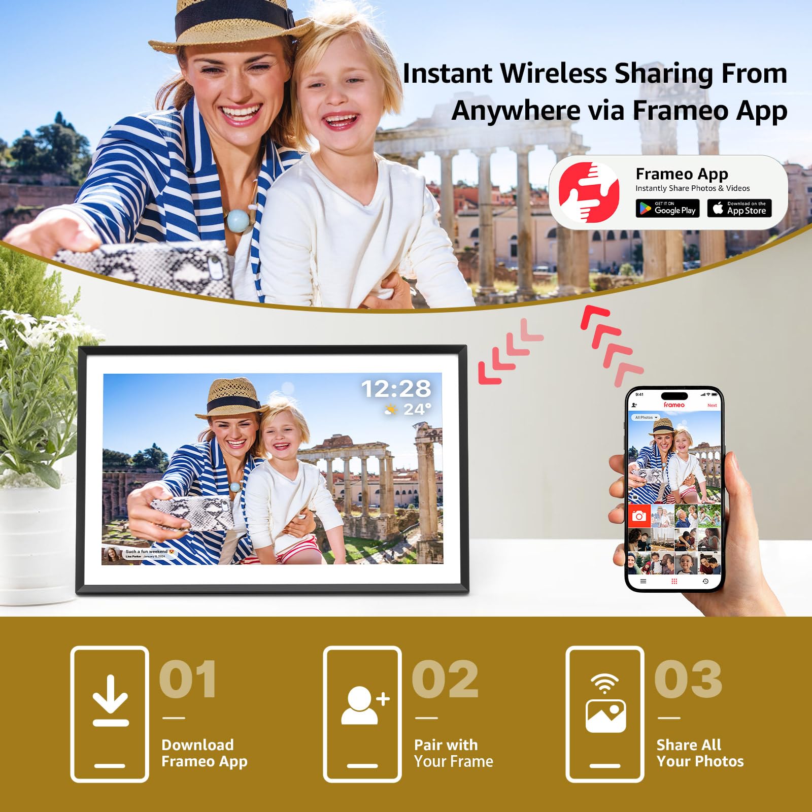 Apolosign Digital Picture Frame 10.1 Inch, Frameo Digital Photo Frame, Wifi Electronic Frame With 32Gb Storage, 1280X800 Hd Ips