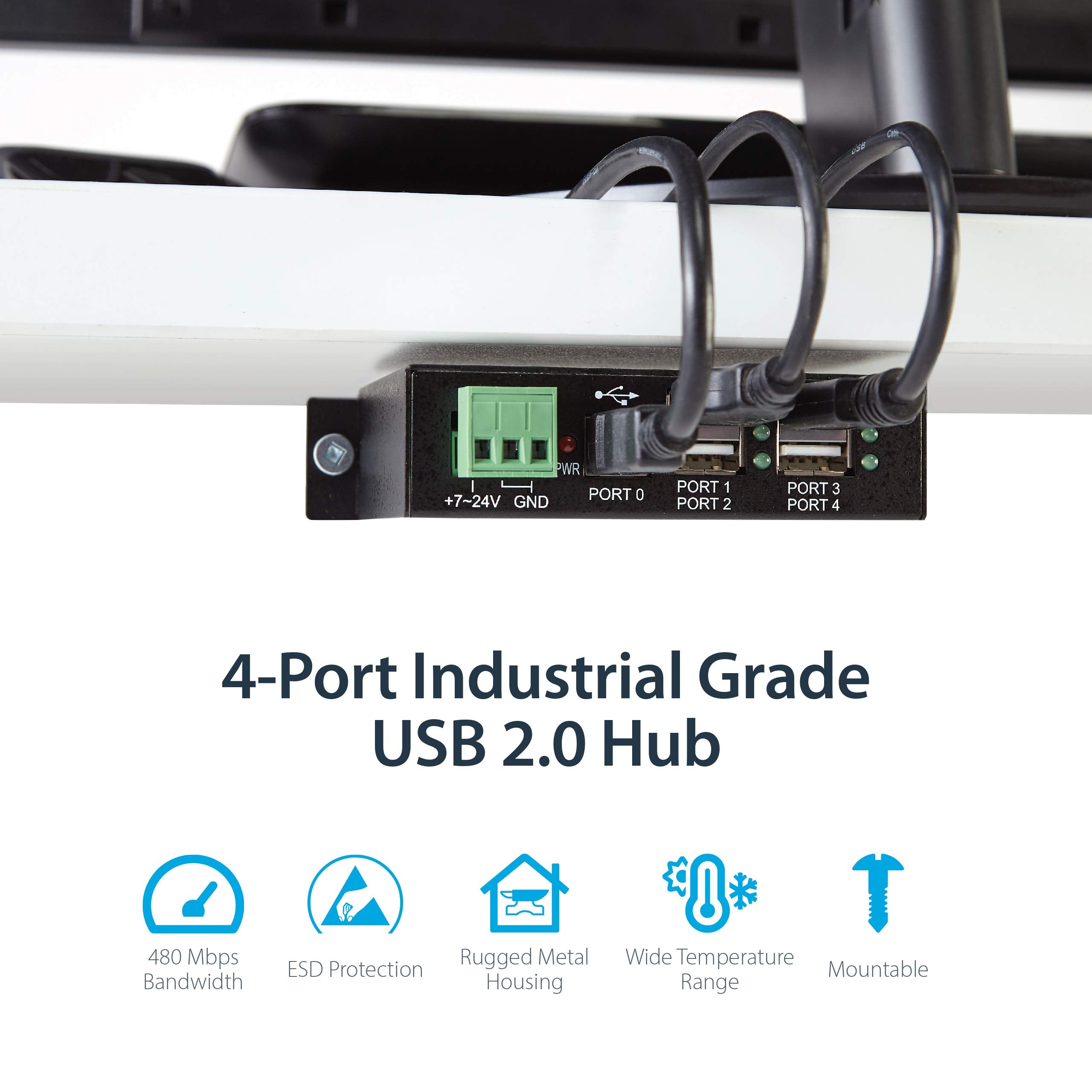Startech.Com 4 Port Usb 2.0 Hub   Metal Industrial Usb A Hub   Din Rail, Wall Or Desk Mountable Usb Data Hub   Taa Compliant Usb