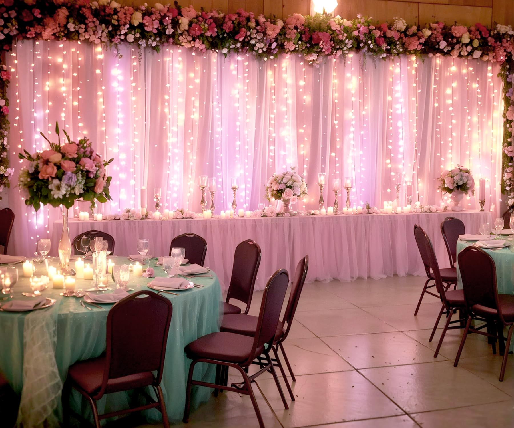 Pink Tulle Backdrop Curtains With Lights String For Parites 20Ft  8Ft Pink Sheer Backdrop Curtains For Baby Shower Girls Bridal