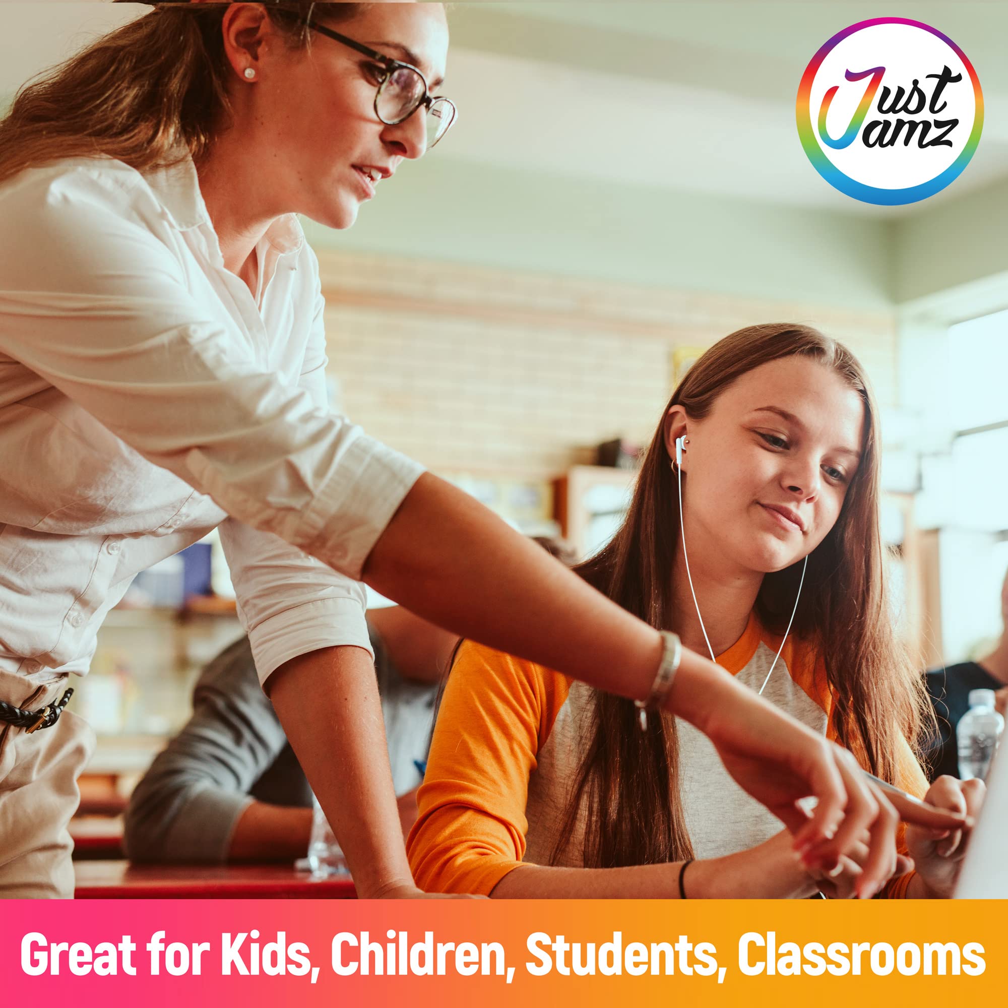 Justjamz Basic Pearl White Headphones Disposable Earbuds Earphones For Kids And Adults, 100 Pack