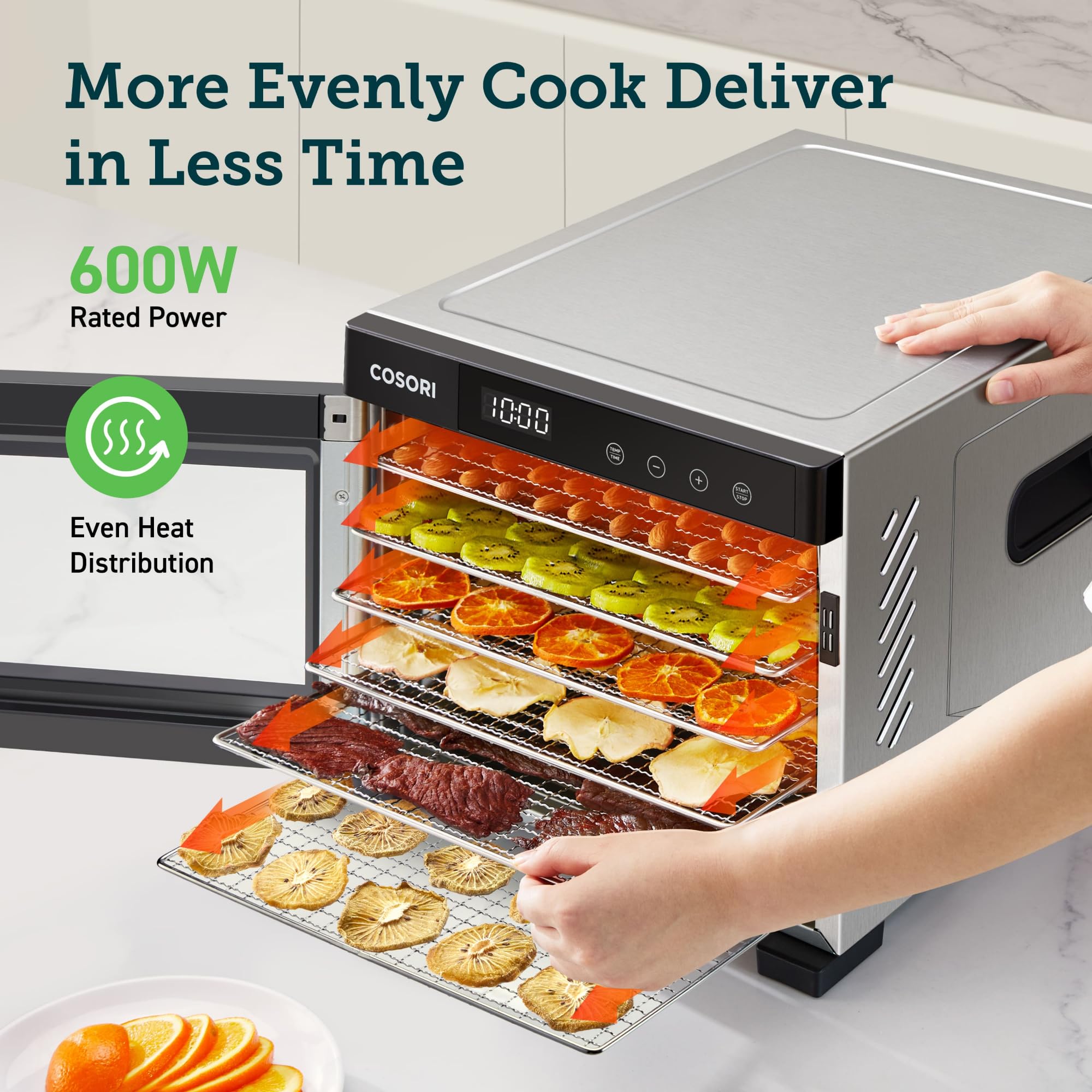 Cosori Food Dehydrator, Bigger Than 7 Trays With Large 6.5' Drying Space, 600W Power Saves More Time Than 480W, 165�F Dehydrated Dryer For Jerky, Dog Treats, Herbs, Meat, Fruit, And Yogurt, Silver