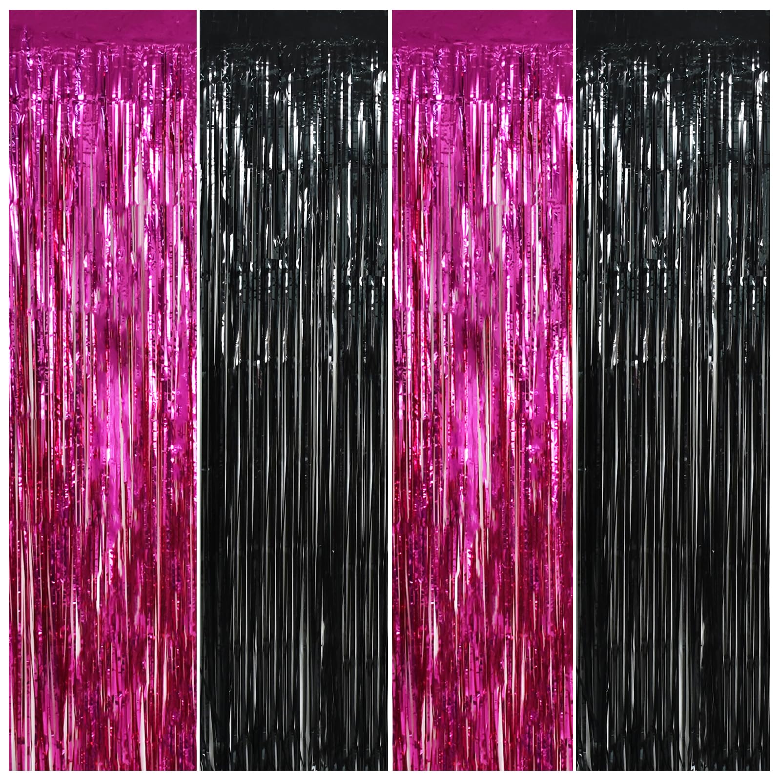Beishida 4 Pcs Hot Pink Black Door Streamers Curtain Party Streamers Backdrop Pink Party Hot Pink Wall Background For Party Deco
