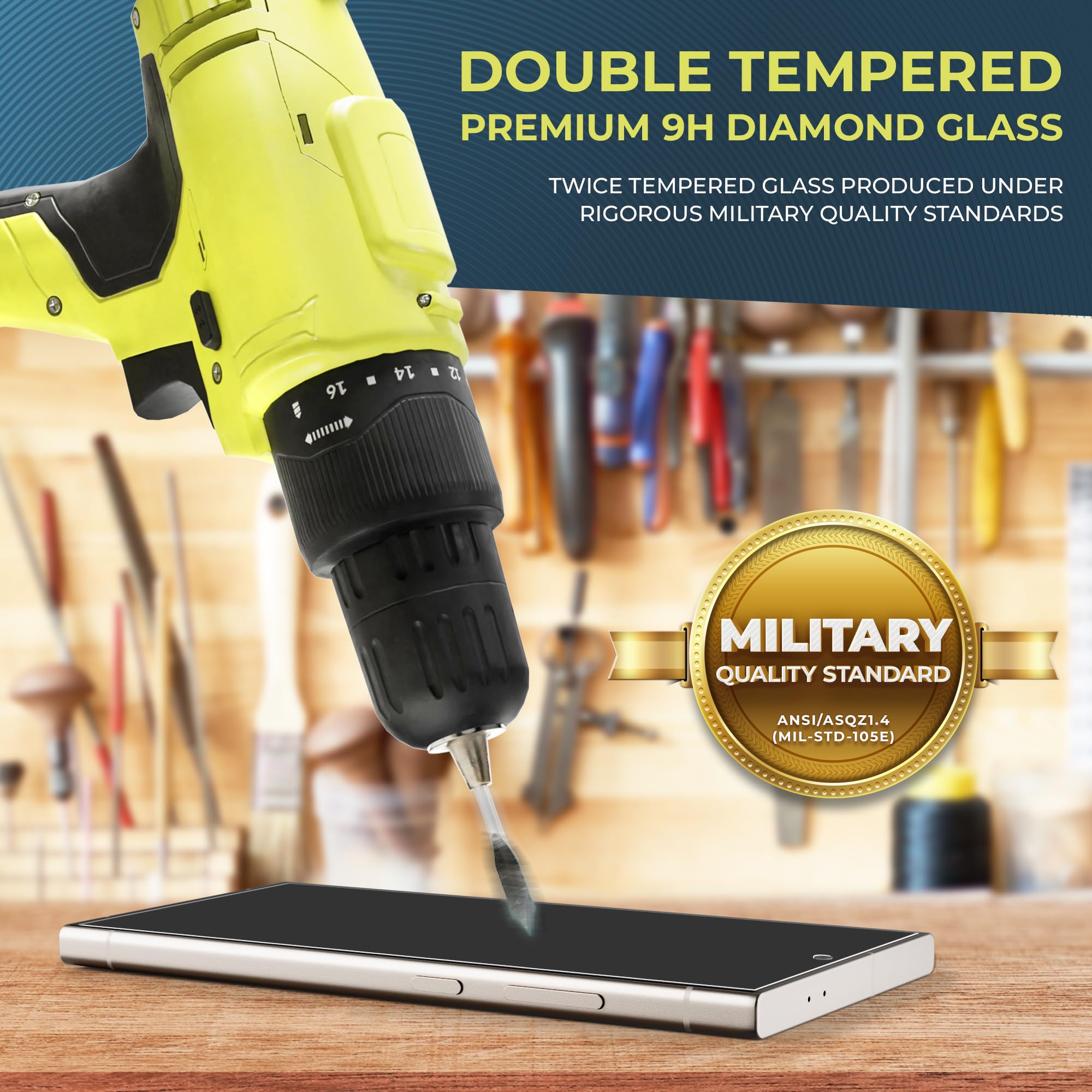 Power Theory For Samsung S24 Ultra Screen Protector Double Tempered Glass, 9H Hardness, [Benefits American Cancer Society], Perf