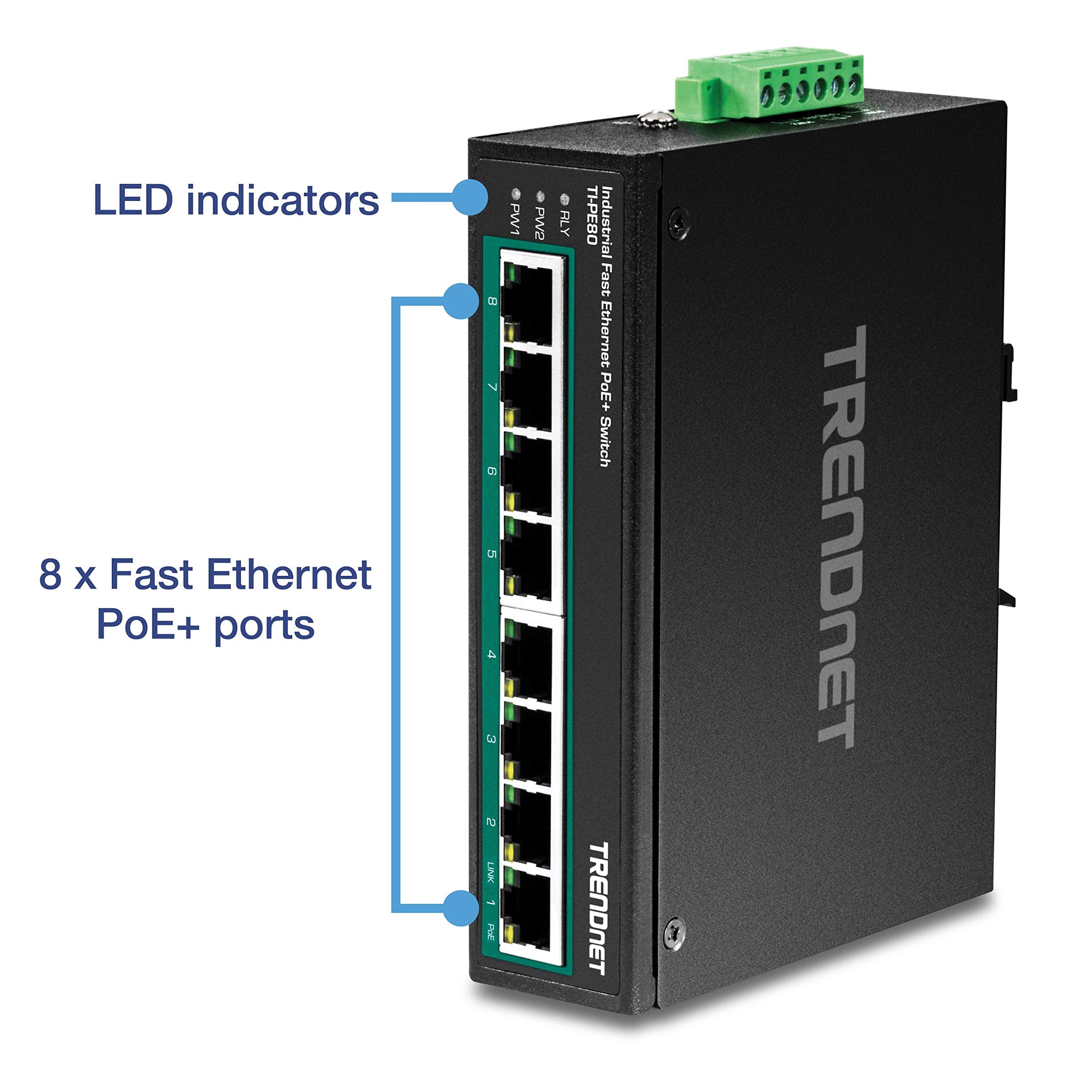 Trendnet 8 Port Industrial Fast Ethernet Poe+ Din Rail Switchti Pe808 X Fast Ethernet Poe+ Portsip30 Network Unmanaged Switch200