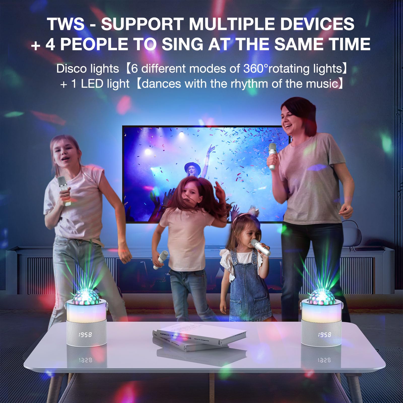 Momoho Karaoke Machine, Mini Portable Bluetooth Speaker Wireless With 2 Wireless Mics For Adults Kids Singing Machine, Disco Led